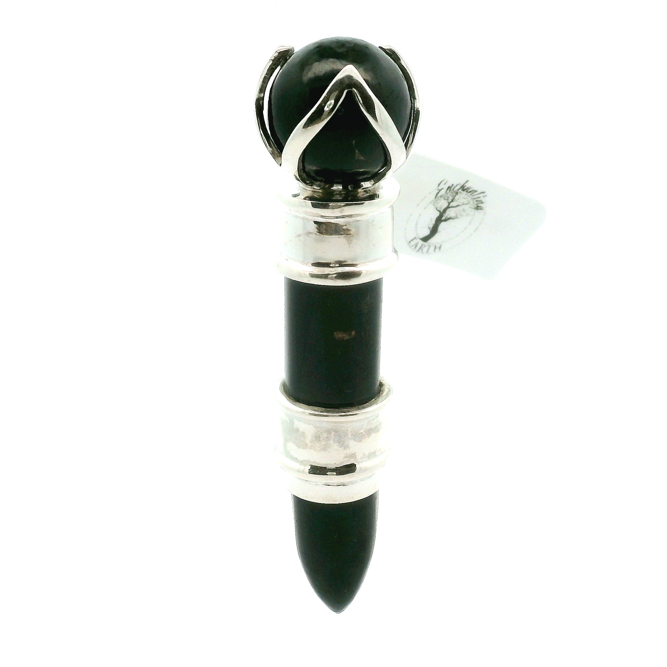Black Tourmaline Wandlet .925 Silver for Protection and Energetic Purification