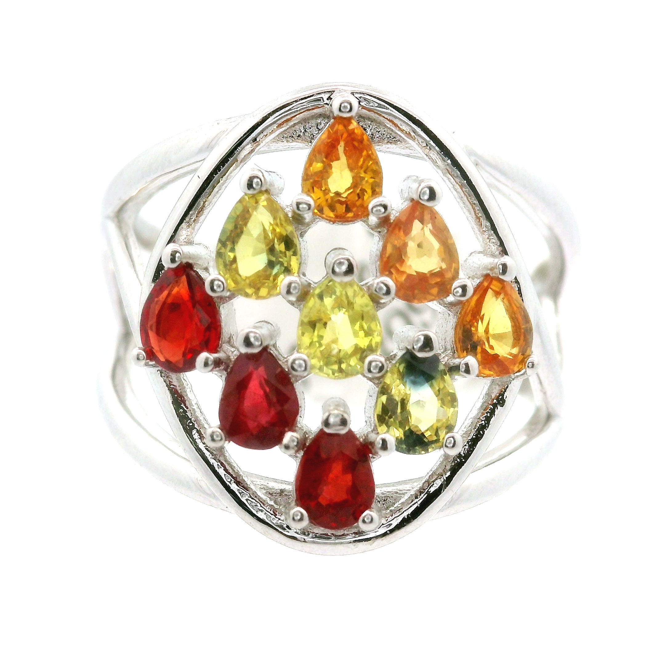 9 Stone Crystal Chandelier Cuff Ring .925 Silver for Healing, Intention Setting and Manifesting your Desires