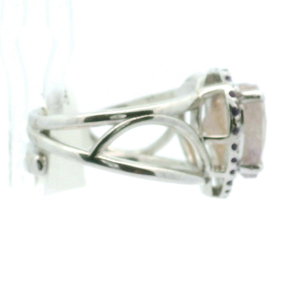 Super 7 Heart with Amethyst Pavé Cuff Ring .925 Silver for Creating Your Dream Life, Clarity and Angelic Guidance