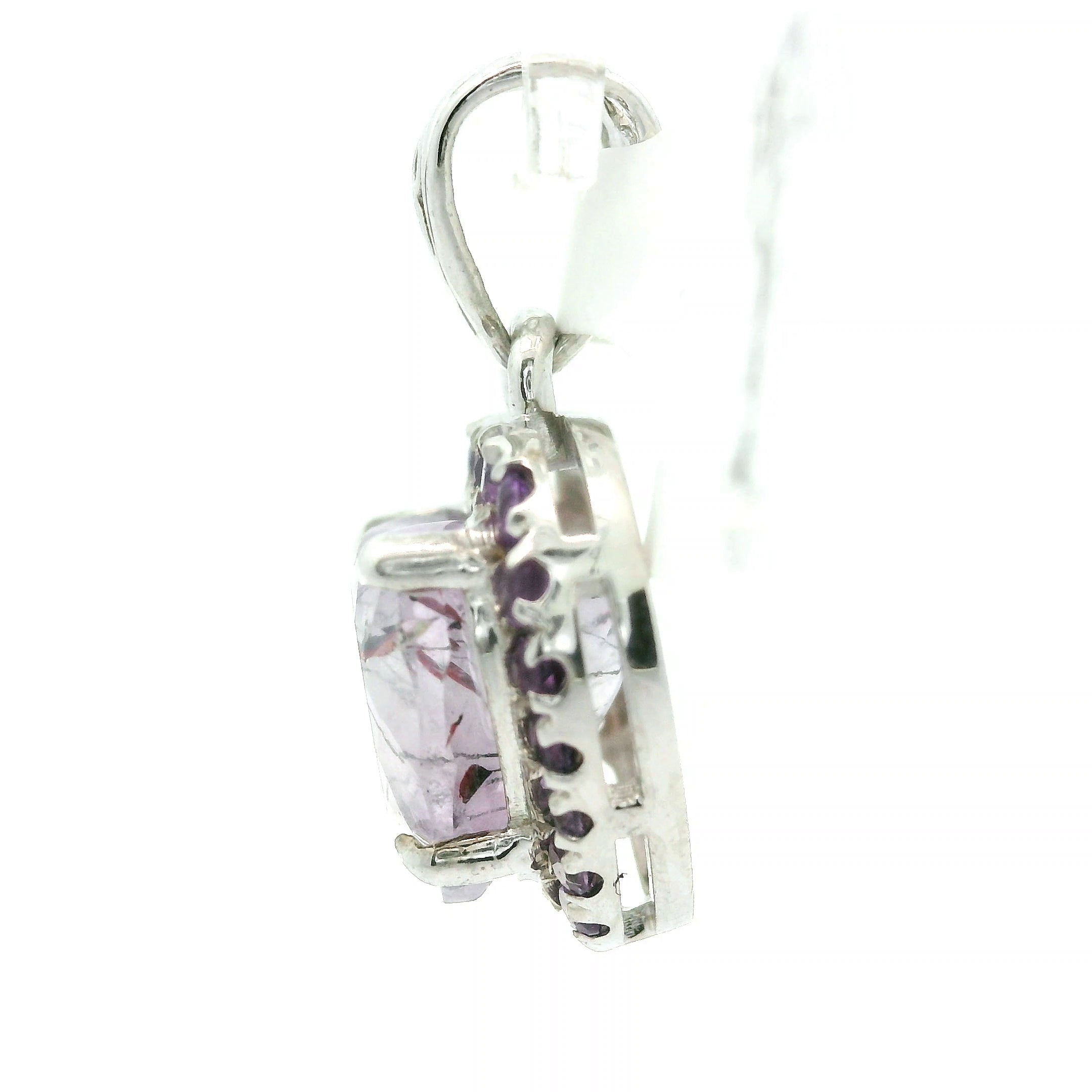 Super 7 Heart with Amethyst Pavé Pendant .925 Silver for Creating Your Dream Life, Clarity and Angelic Guidance