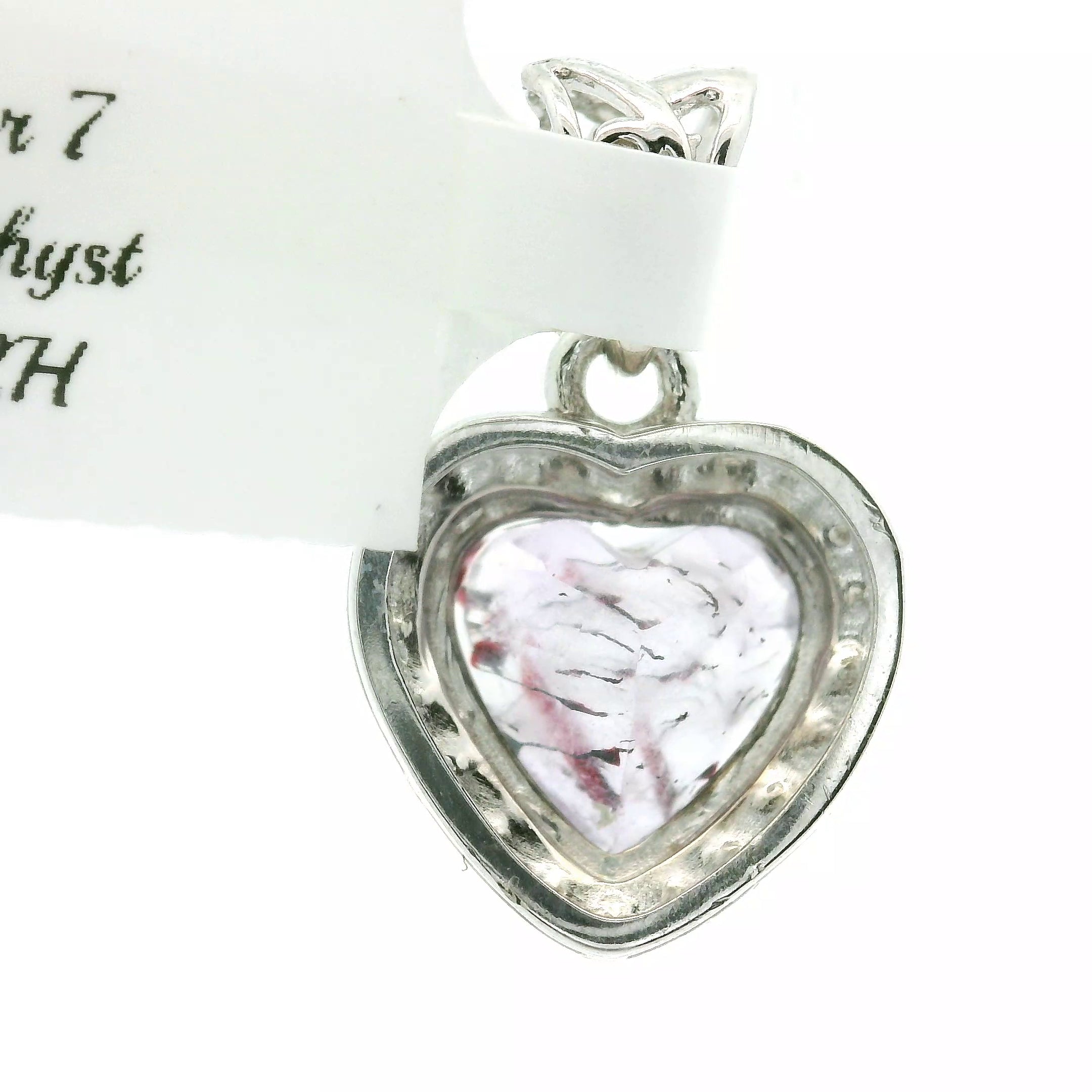 Super 7 Heart with Amethyst Pavé Pendant .925 Silver for Creating Your Dream Life, Clarity and Angelic Guidance