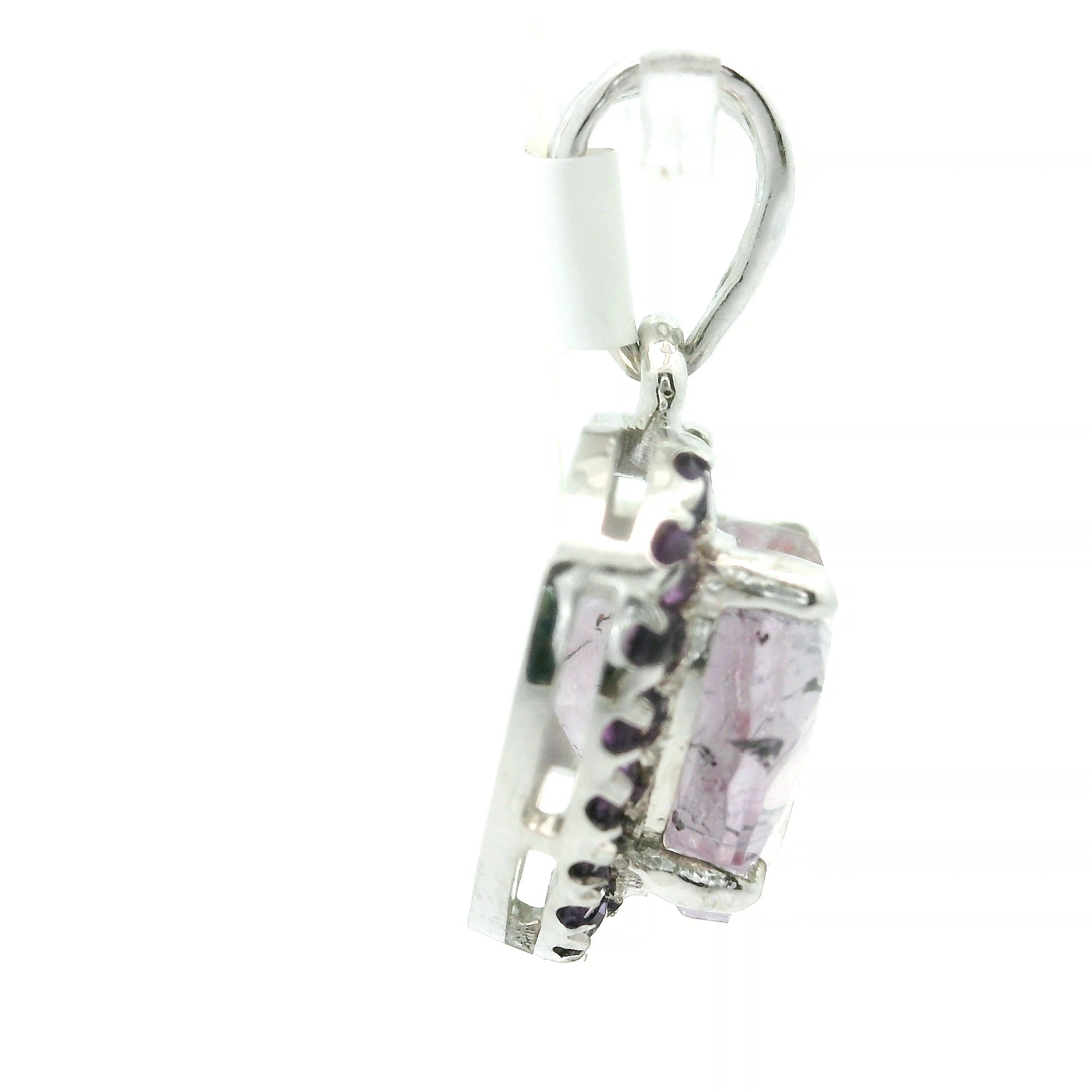 Super 7 Heart with Amethyst Pavé Pendant .925 Silver for Creating Your Dream Life, Clarity and Angelic Guidance