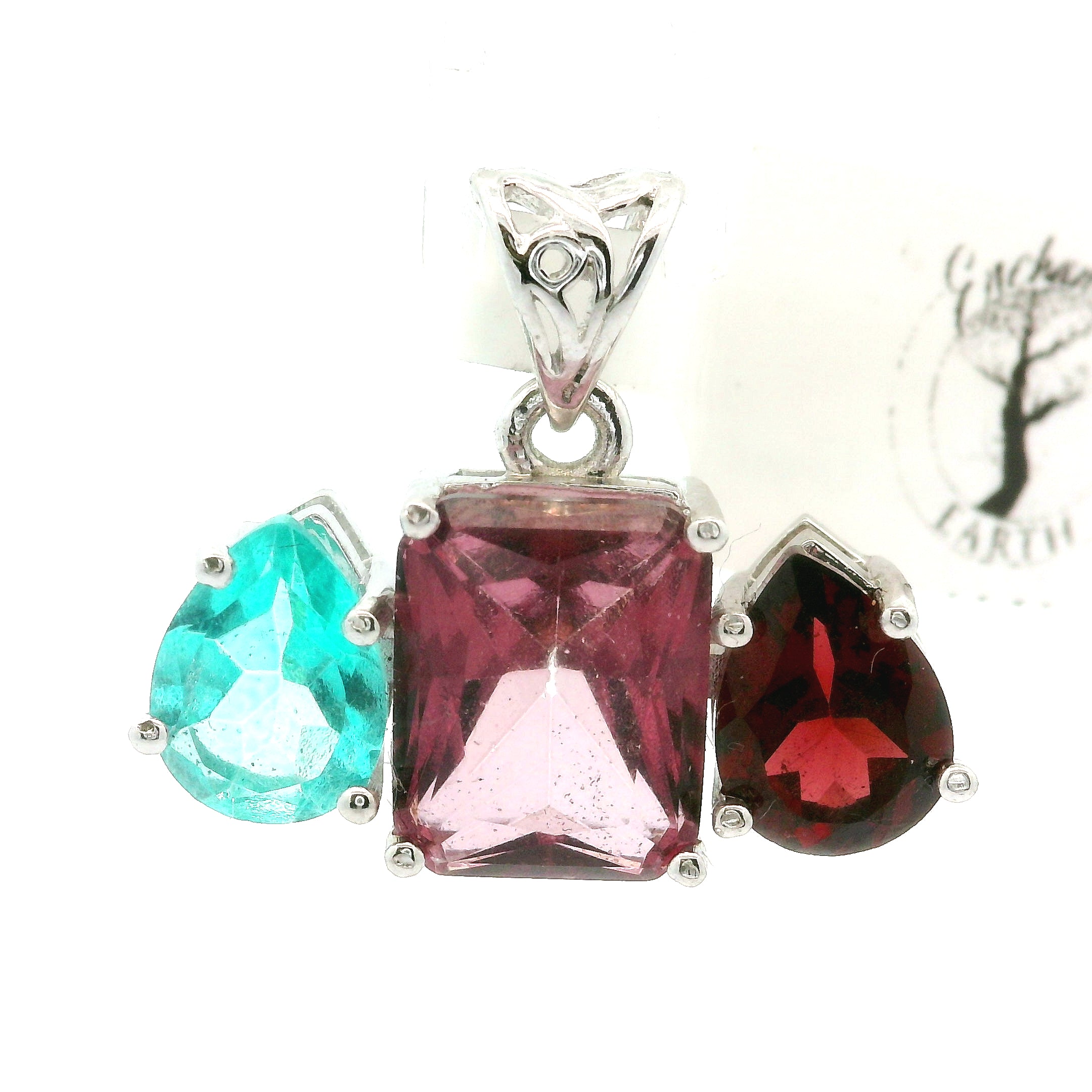 Triple Stone Enchanting Crown Pendant .925 Silver for Embracing your Power