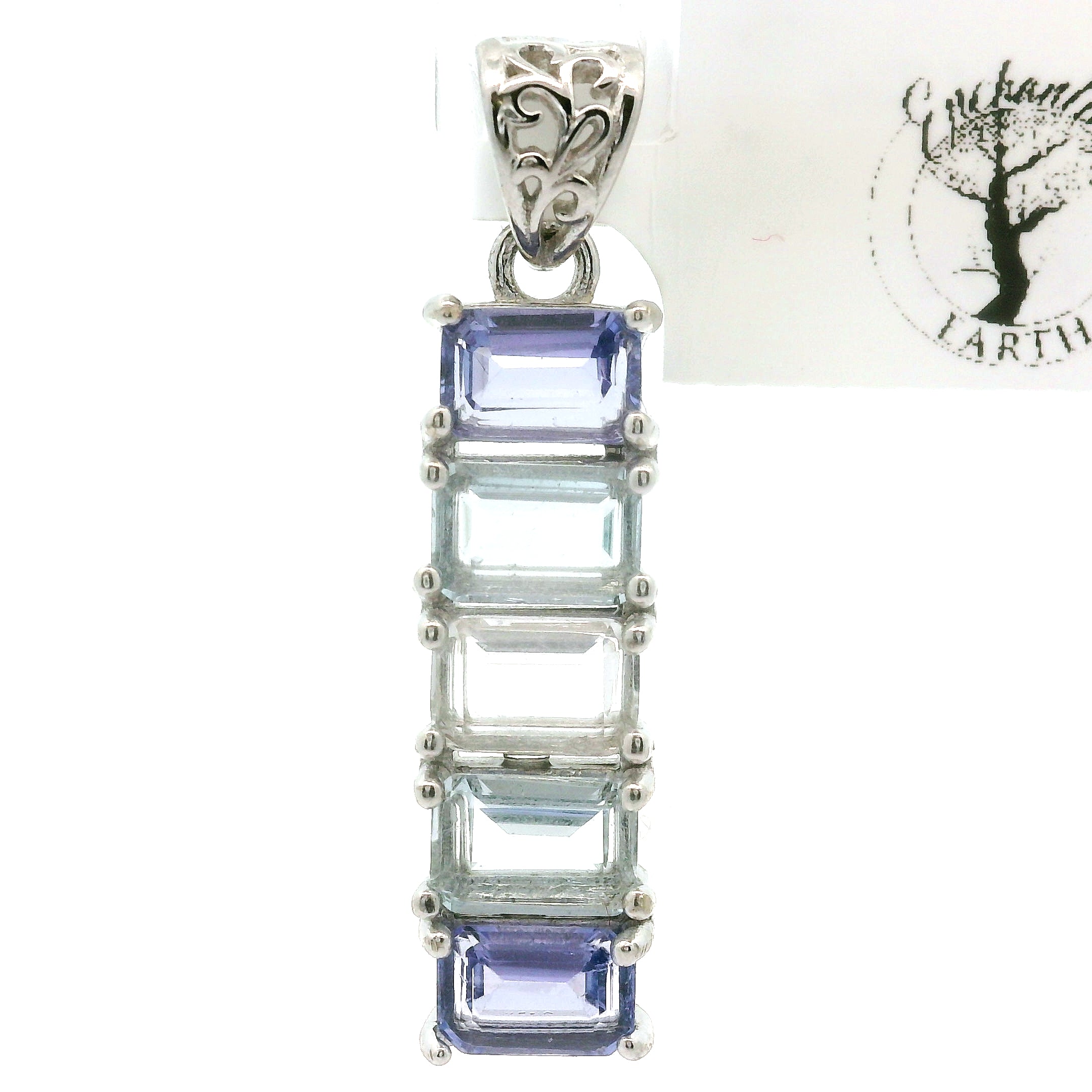 Multi Stone Emerald Cut Stacker Pendant .925 Silver for Healing, Intention Setting and Manifesting your Desires