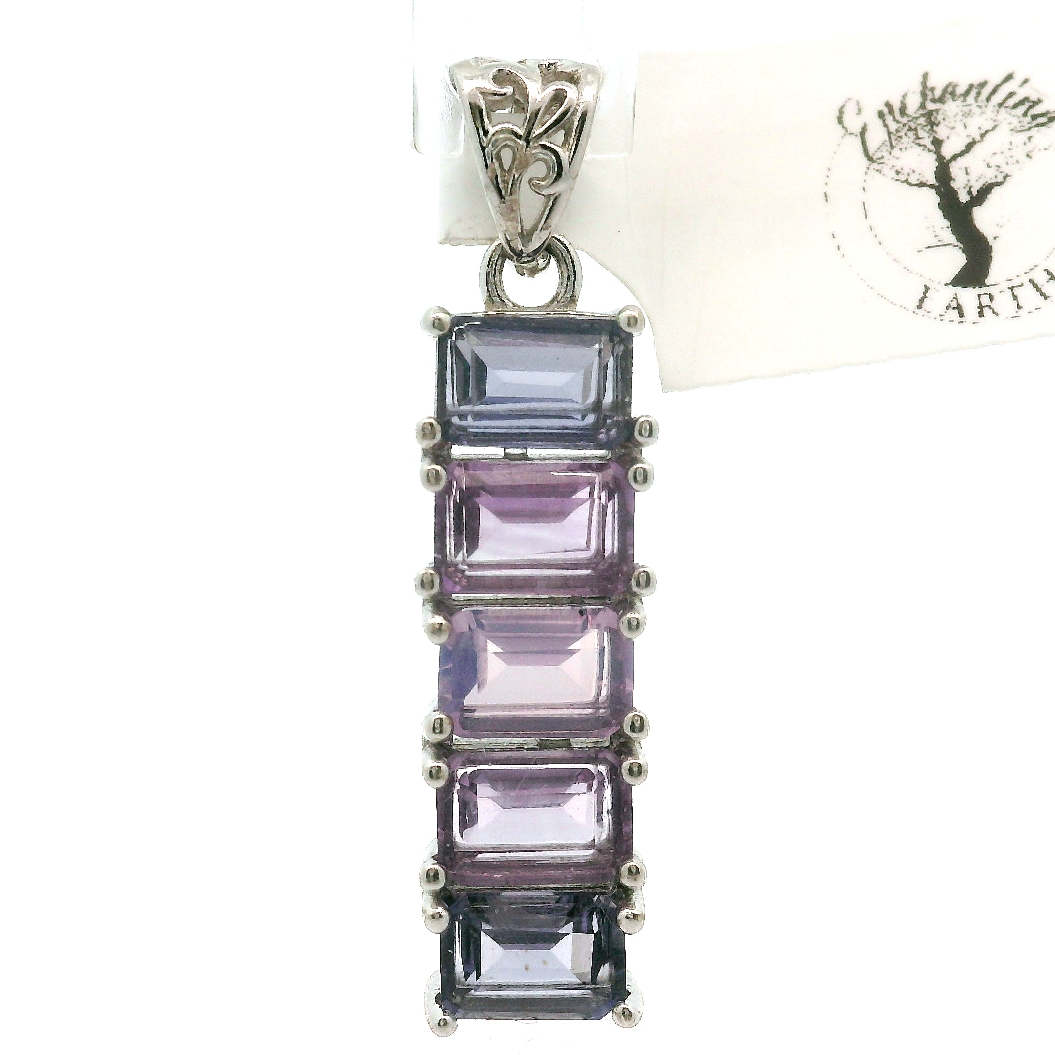 Multi Stone Emerald Cut Stacker Pendant .925 Silver for Healing, Intention Setting and Manifesting your Desires