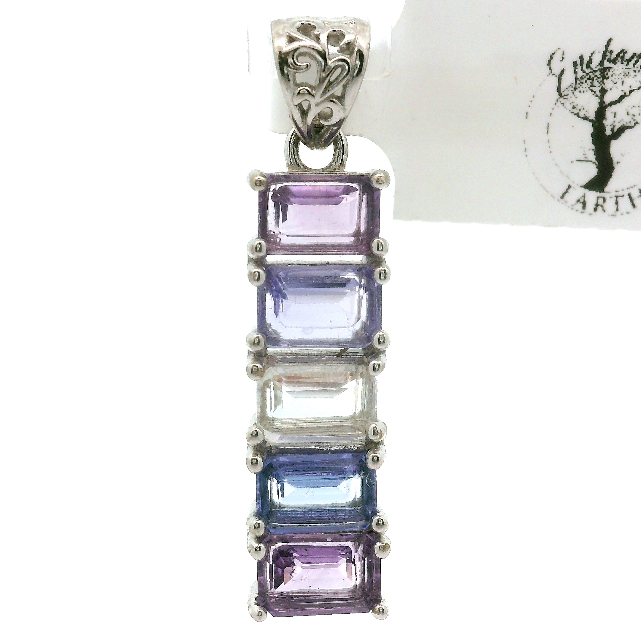 Multi Stone Emerald Cut Stacker Pendant .925 Silver for Healing, Intention Setting and Manifesting your Desires