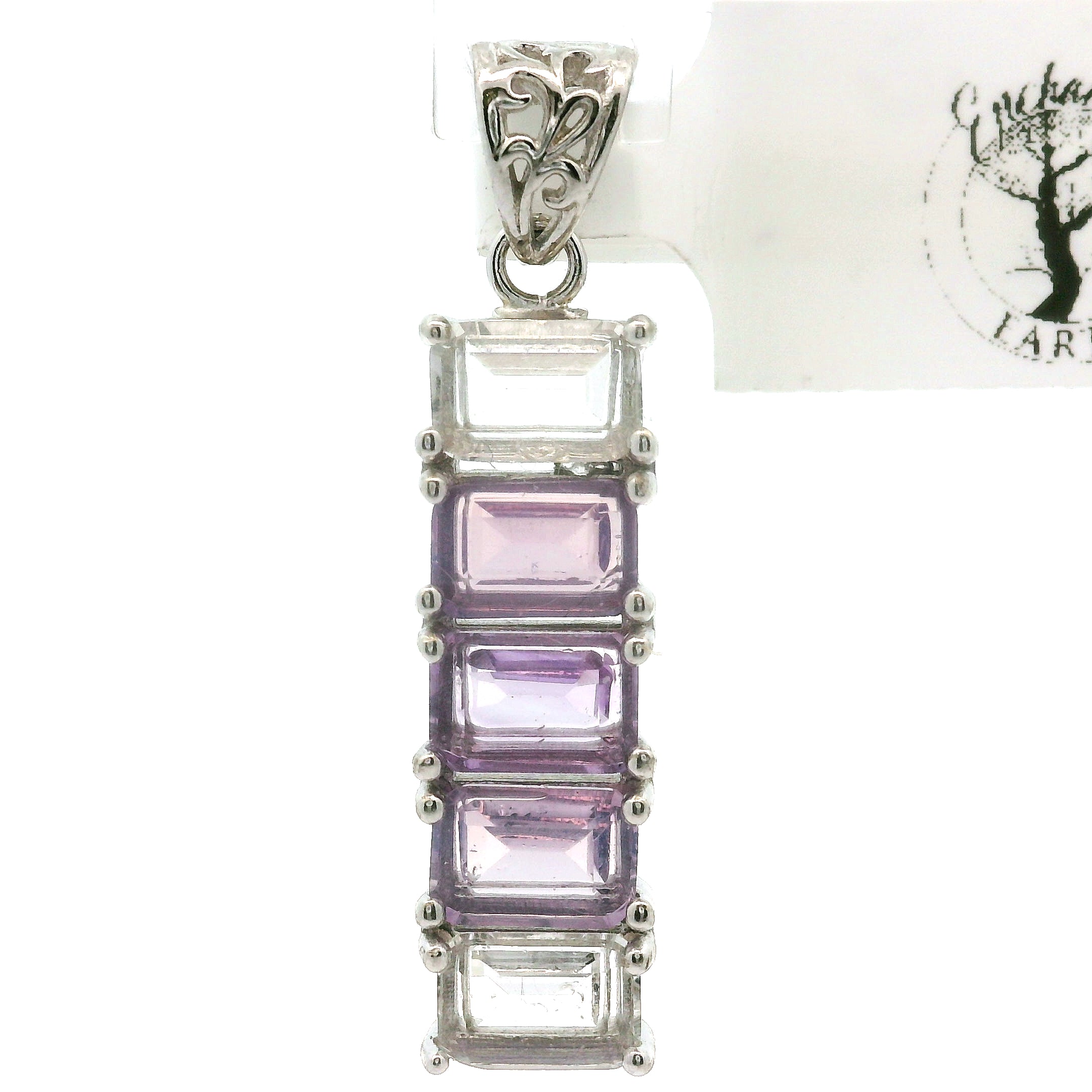 Multi Stone Emerald Cut Stacker Pendant .925 Silver for Healing, Intention Setting and Manifesting your Desires