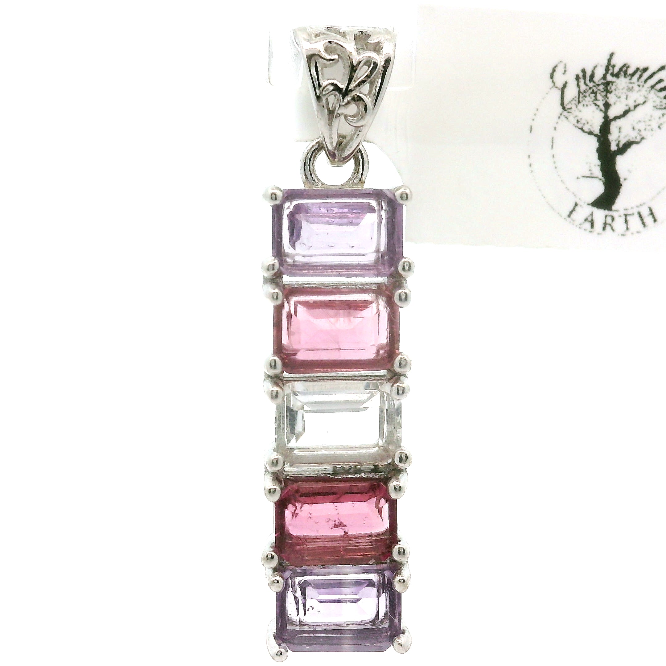 Multi Stone Emerald Cut Stacker Pendant .925 Silver for Healing, Intention Setting and Manifesting your Desires