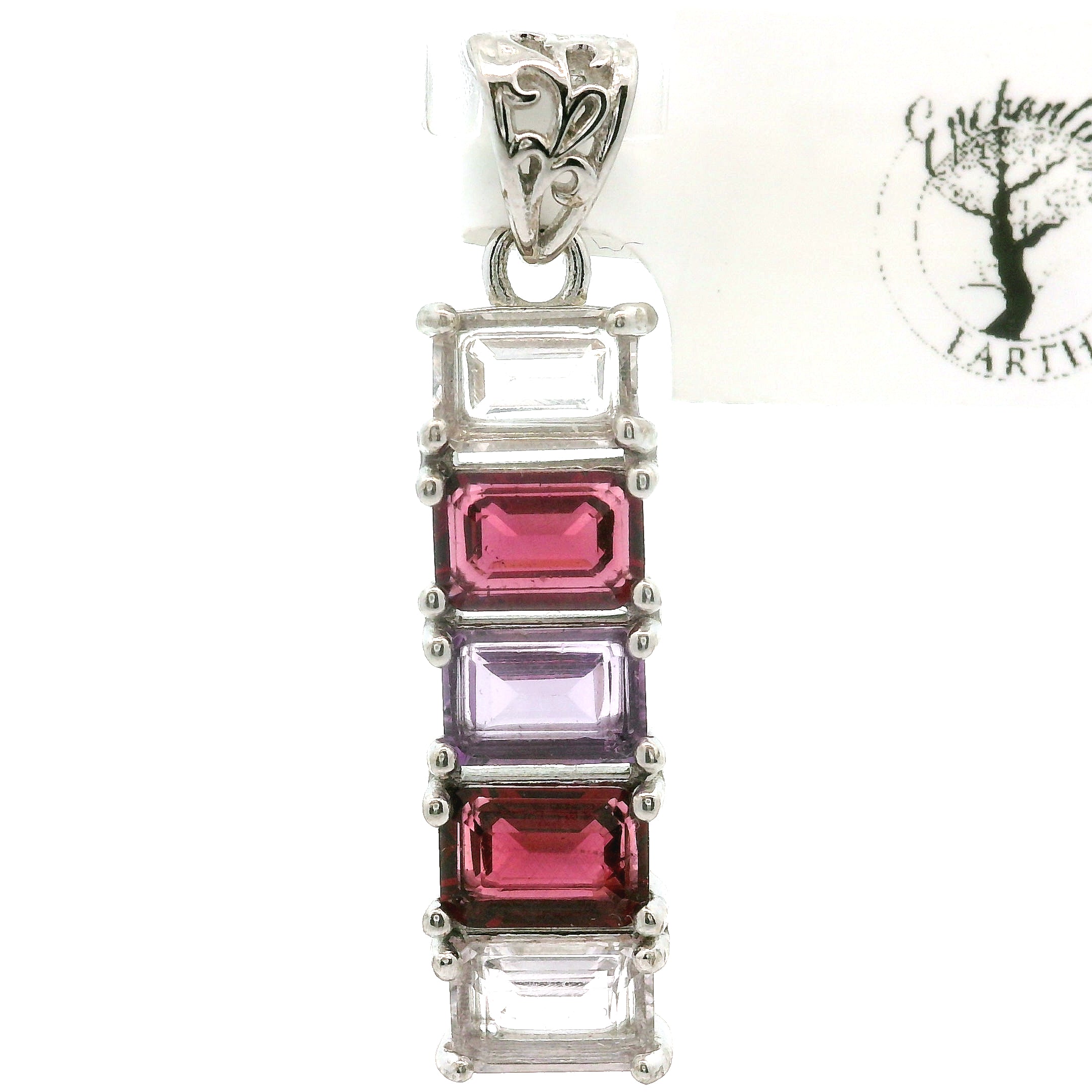 Multi Stone Emerald Cut Stacker Pendant .925 Silver for Healing, Intention Setting and Manifesting your Desires