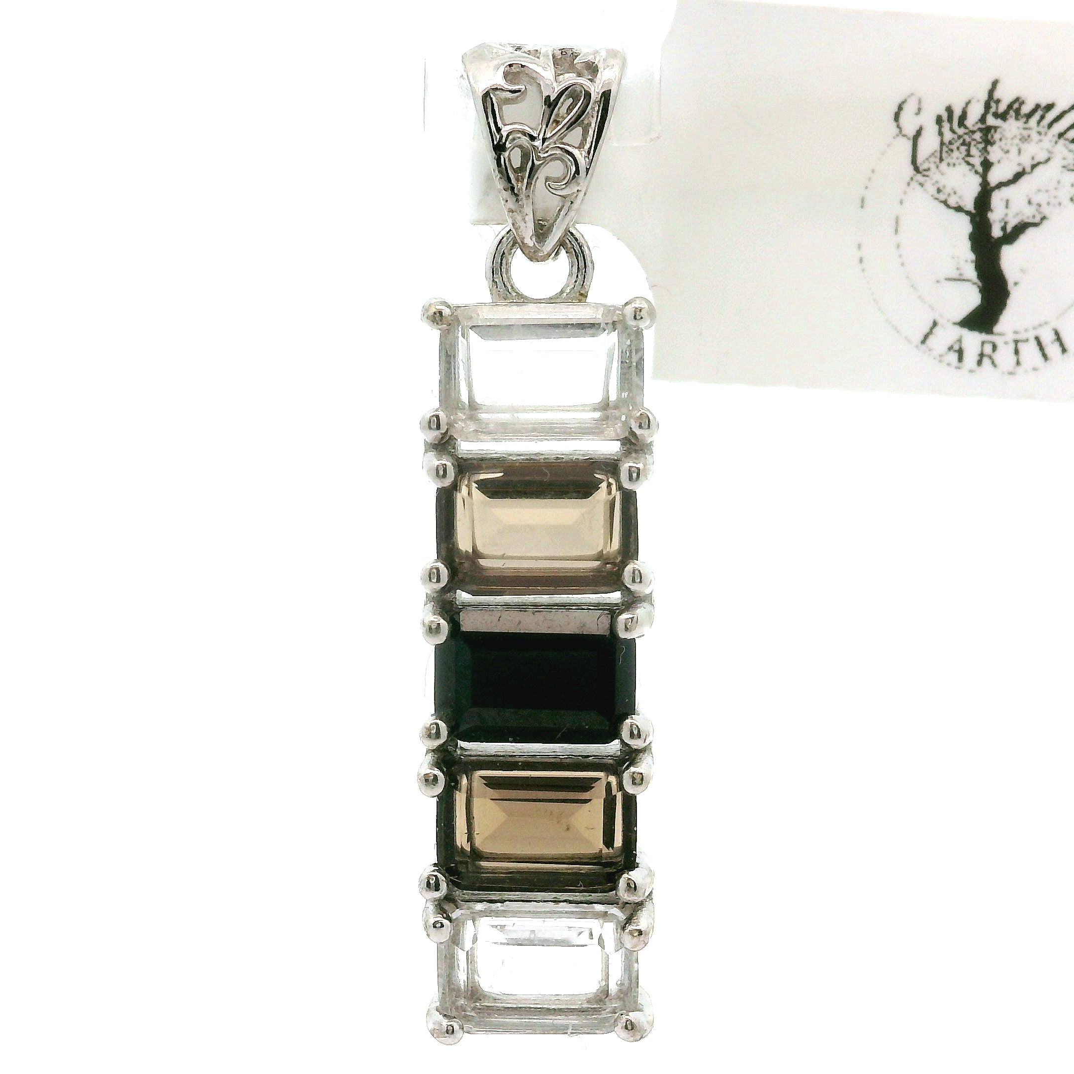 Multi Stone Emerald Cut Stacker Pendant .925 Silver for Healing, Intention Setting and Manifesting your Desires