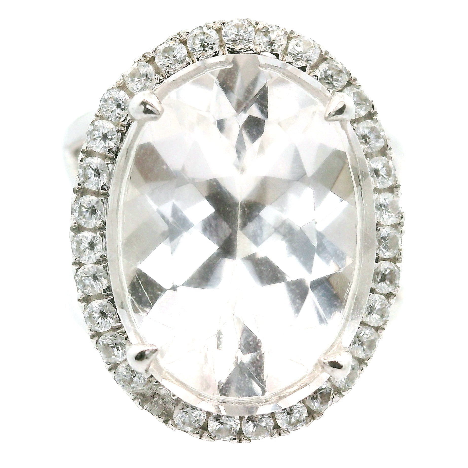 Danburite with Clear Zircon Pavé Cuff Ring .925 Silver for Self-Acceptance, Connecting to Angels and Spirit Guides