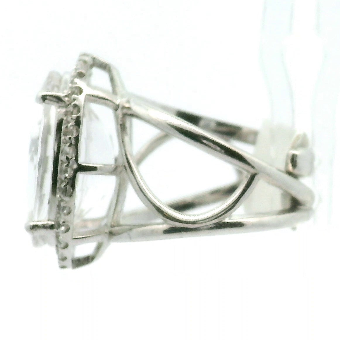 Danburite with Clear Zircon Pavé Cuff Ring .925 Silver for Self-Acceptance, Connecting to Angels and Spirit Guides