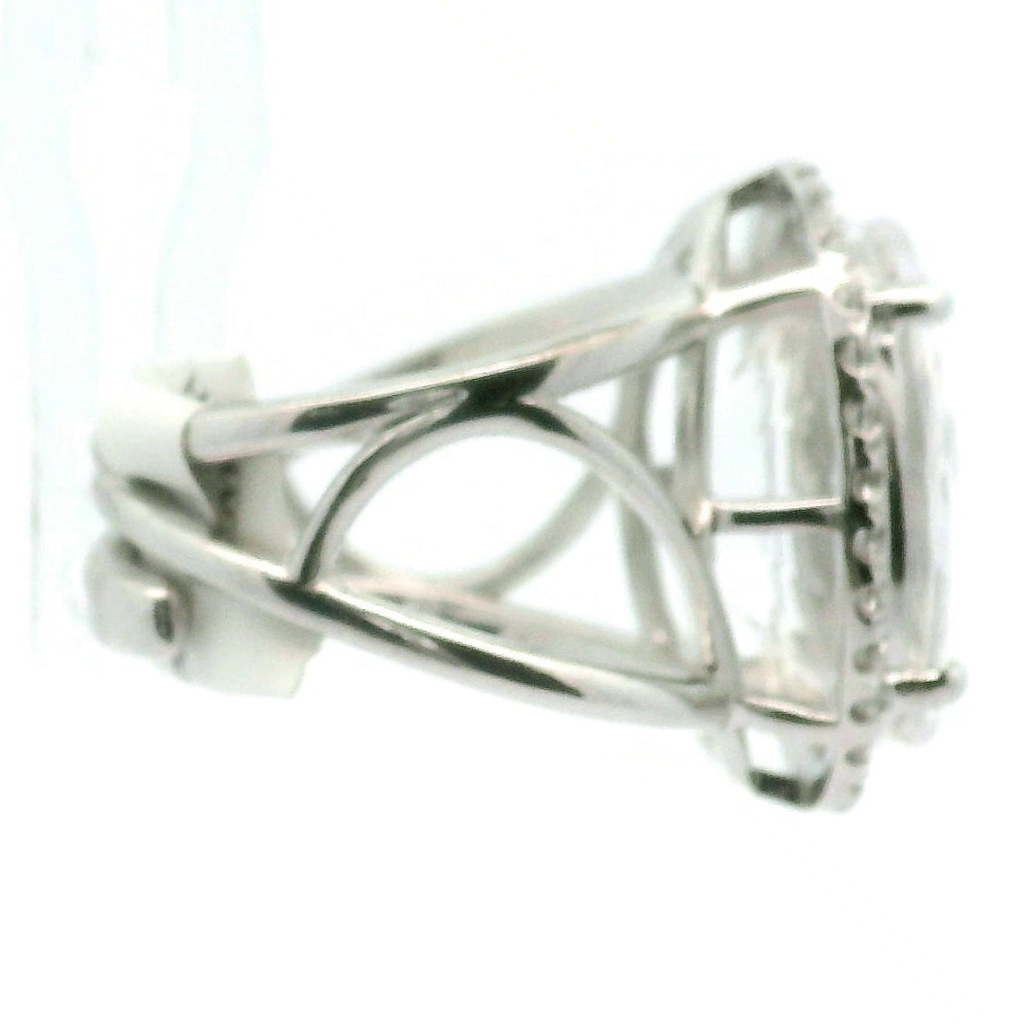 Danburite with Clear Zircon Pavé Cuff Ring .925 Silver for Self-Acceptance, Connecting to Angels and Spirit Guides