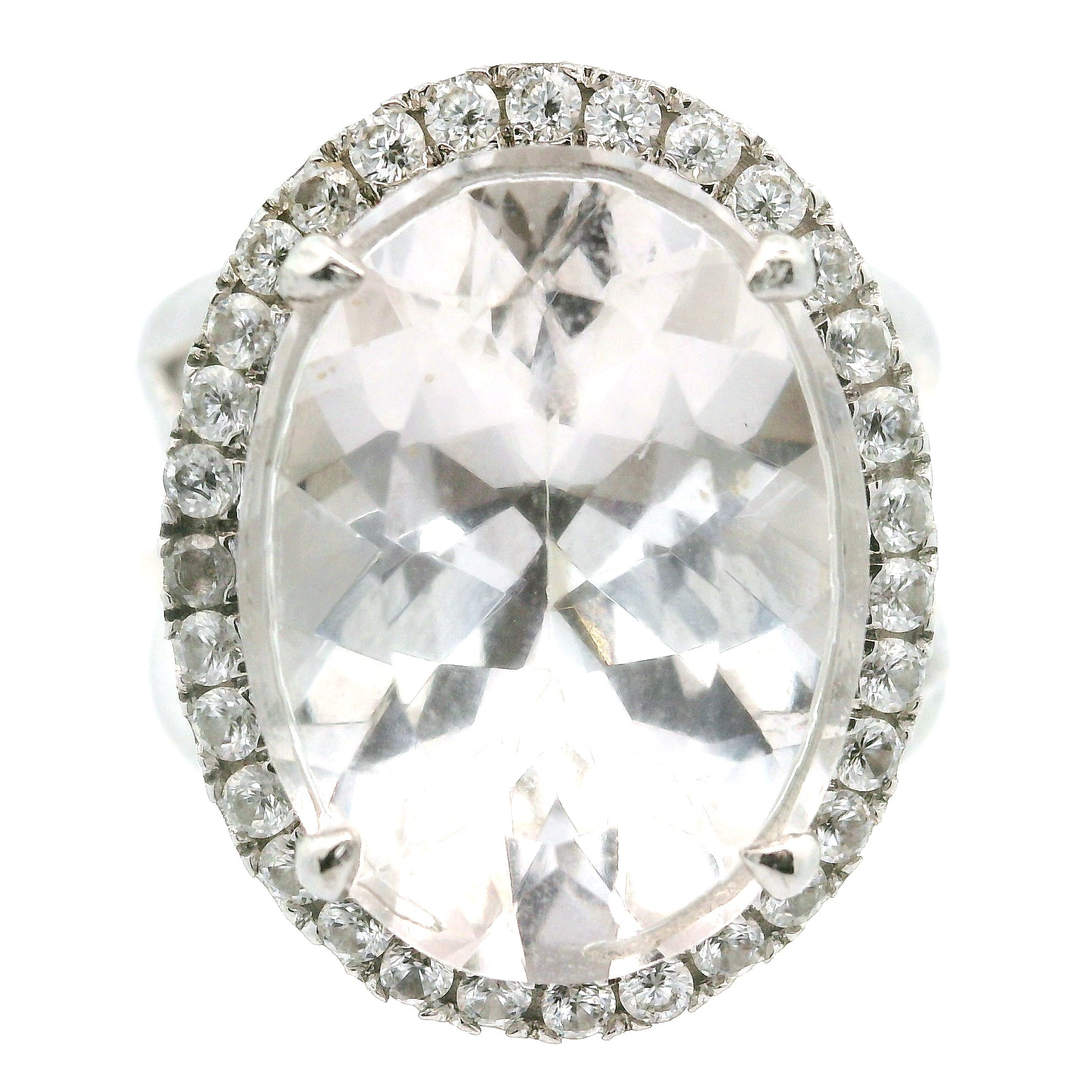 Danburite with Clear Zircon Pavé Cuff Ring .925 Silver for Self-Acceptance, Connecting to Angels and Spirit Guides