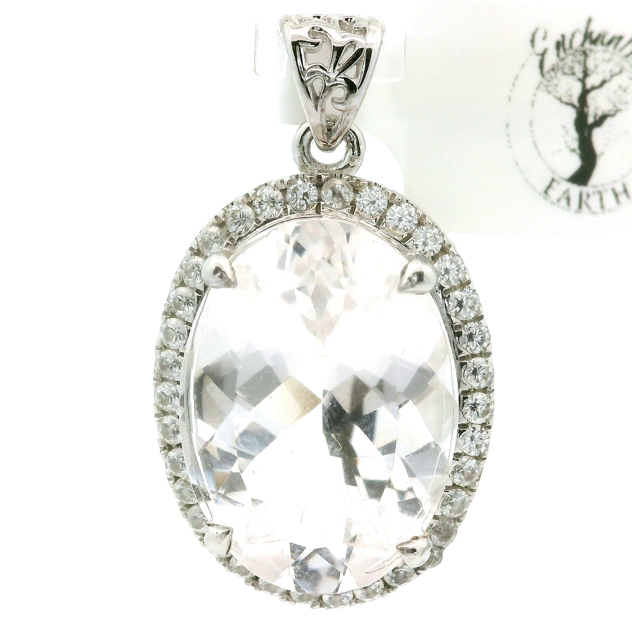 Danburite with Clear Zircon Pavé Pendant .925 Silver for Self-Acceptance, Connecting to Angels and Spirit Guides