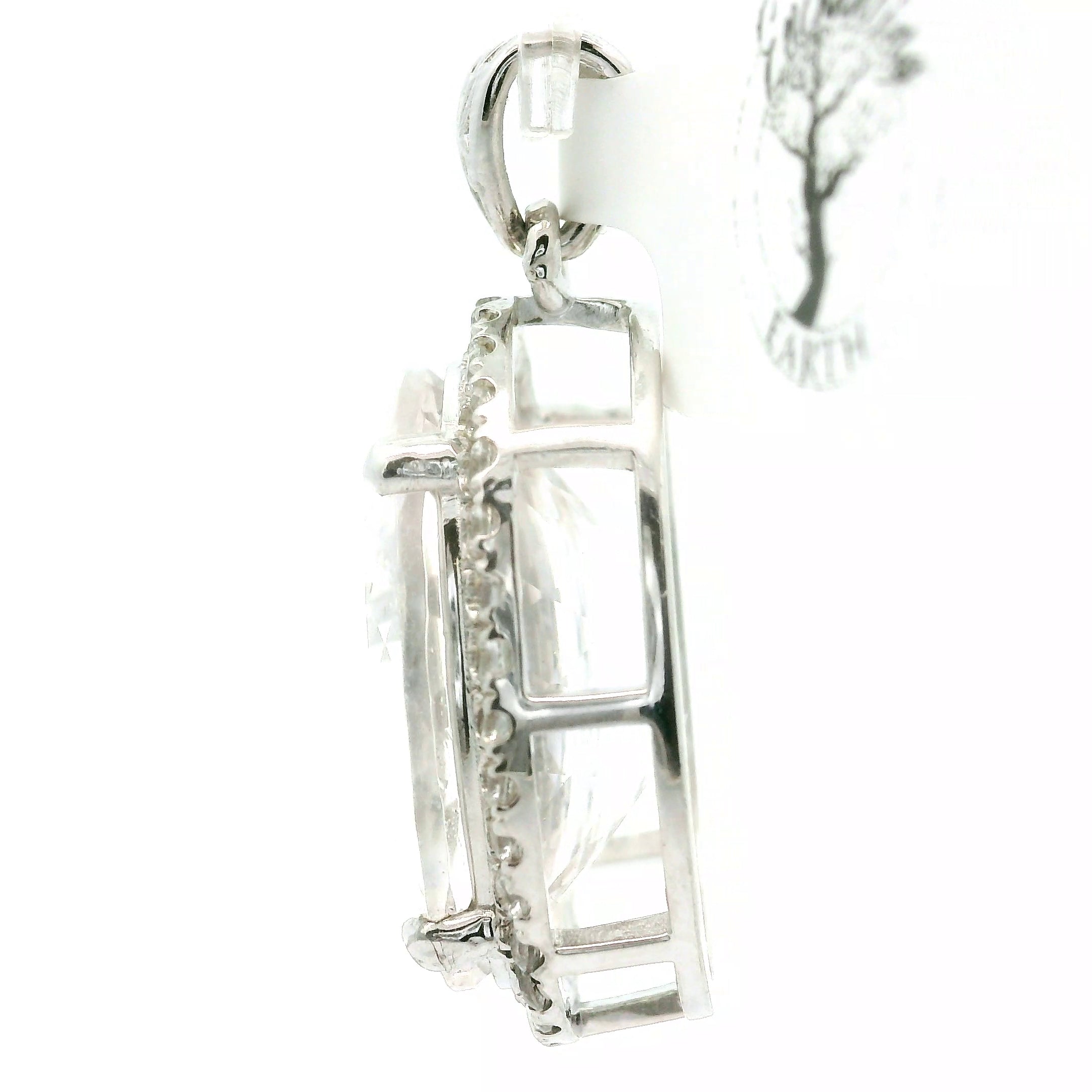 Danburite with Clear Zircon Pavé Pendant .925 Silver for Self-Acceptance, Connecting to Angels and Spirit Guides