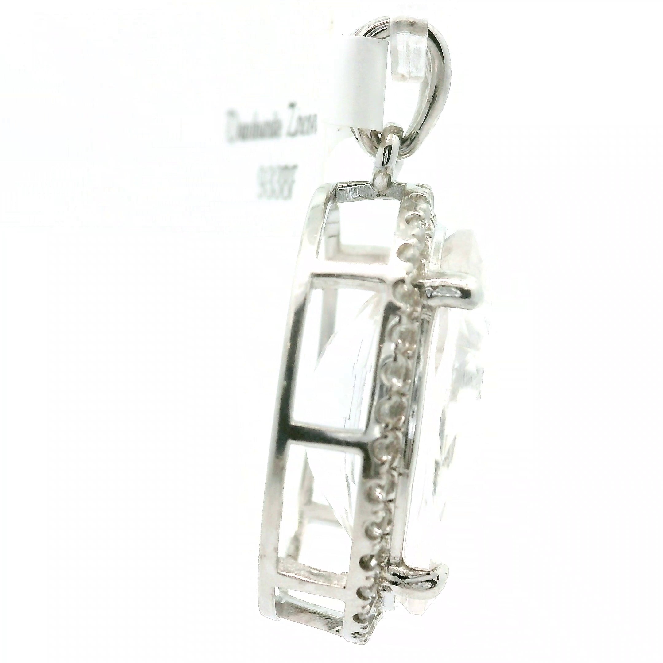 Danburite with Clear Zircon Pavé Pendant .925 Silver for Self-Acceptance, Connecting to Angels and Spirit Guides
