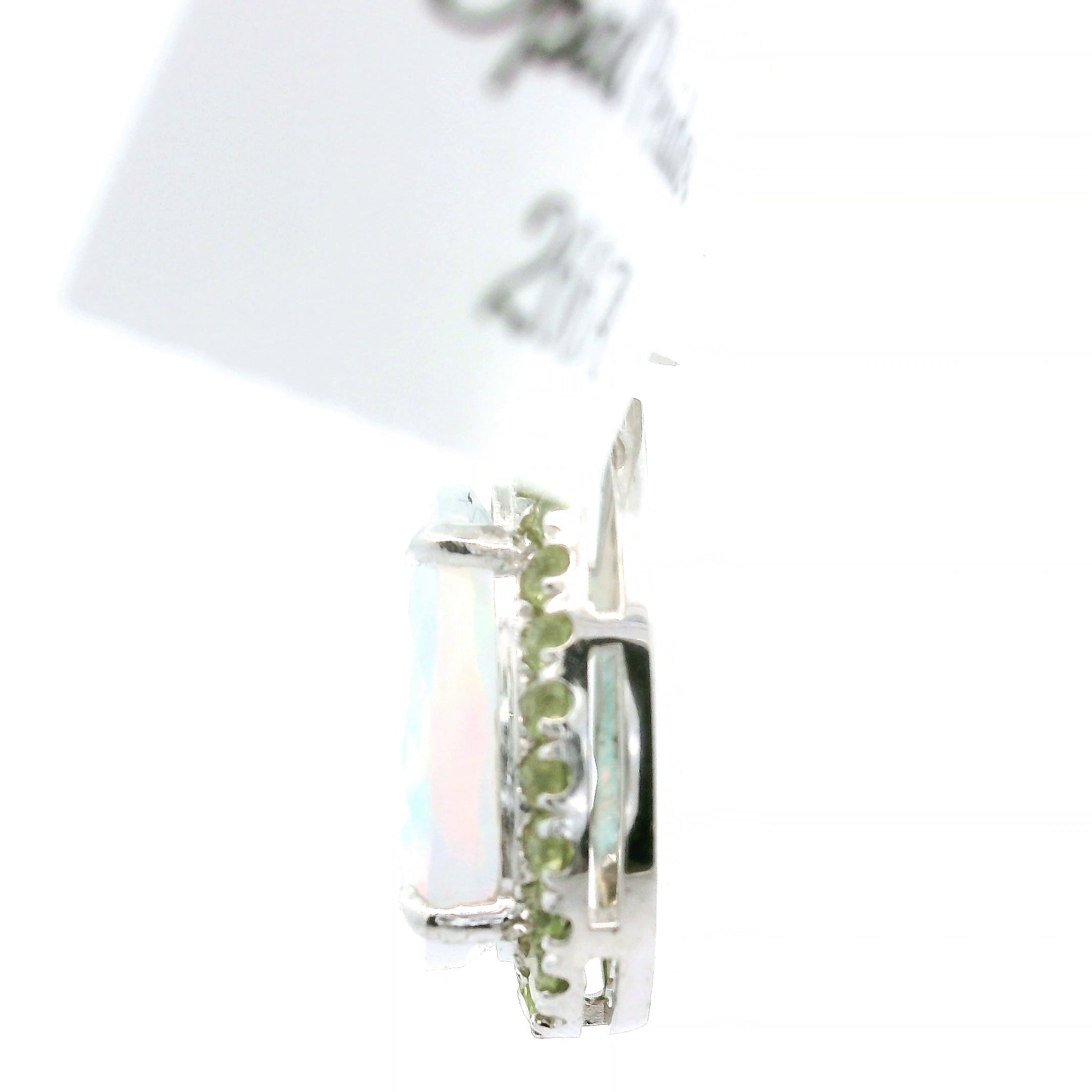 White Precious Opal with Peridot Pavé Pendant .925 Silver for Transformation, Energetic Protection and a Deeper Connection with Nature