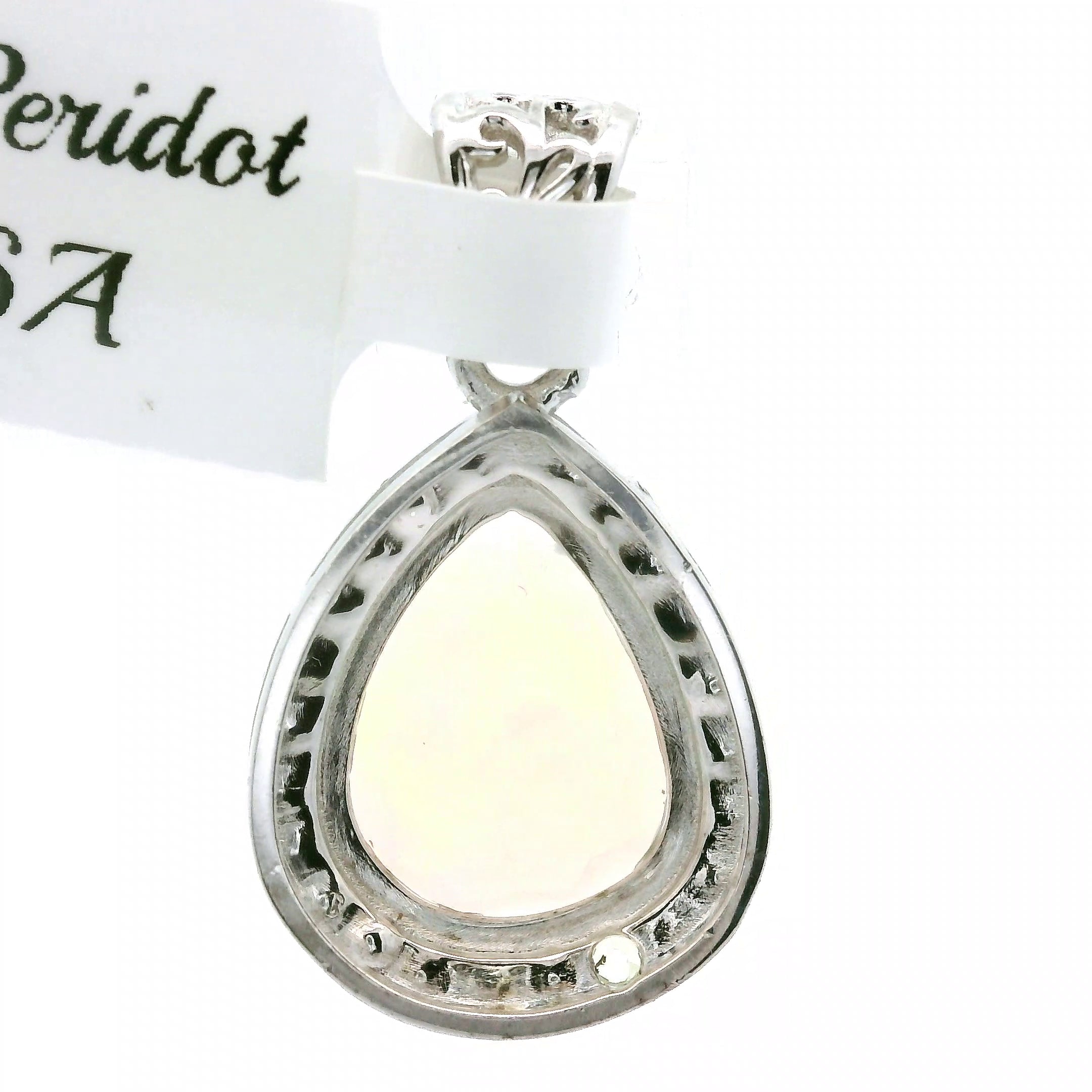 White Precious Opal with Peridot Pavé Pendant .925 Silver for Transformation, Energetic Protection and a Deeper Connection with Nature