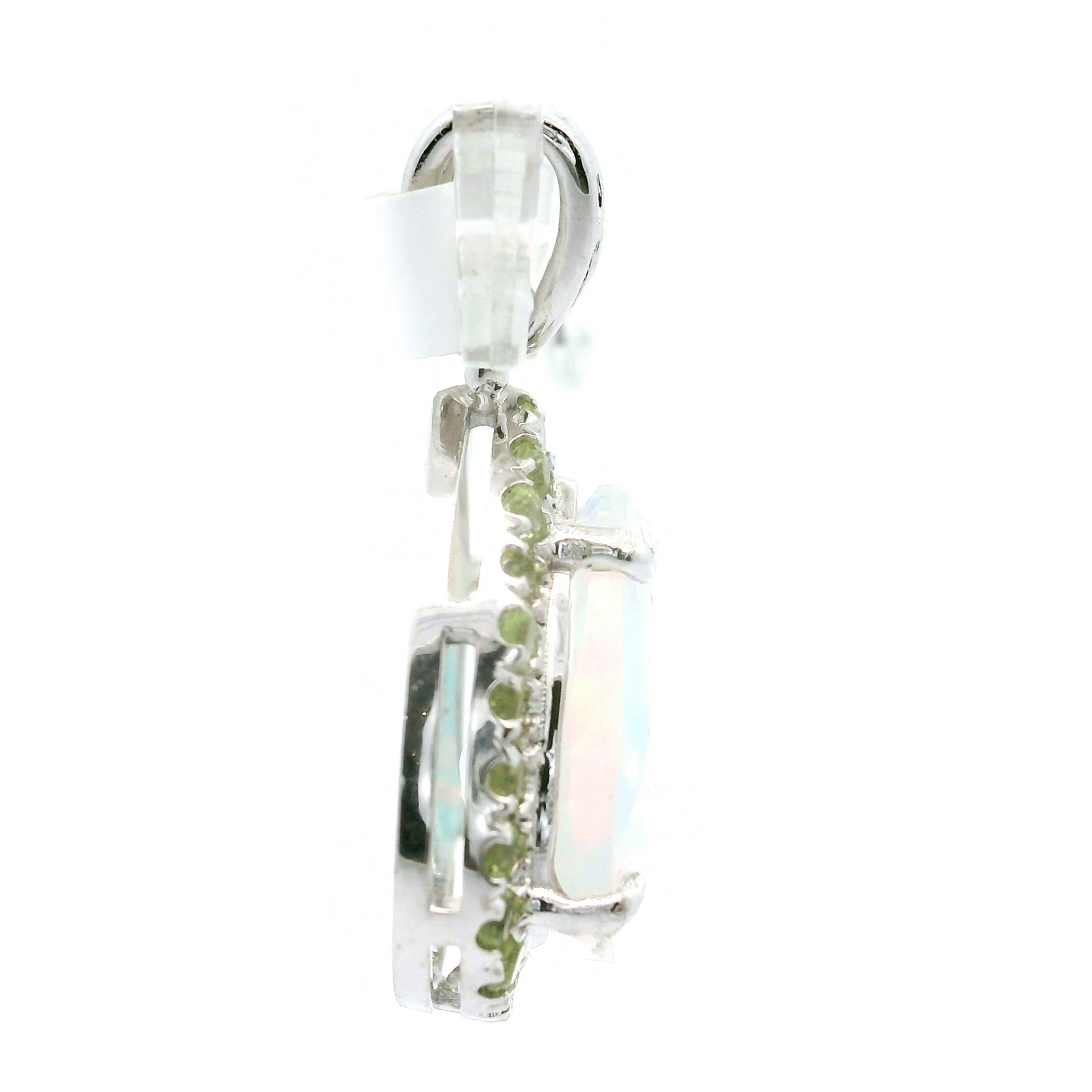 White Precious Opal with Peridot Pavé Pendant .925 Silver for Transformation, Energetic Protection and a Deeper Connection with Nature