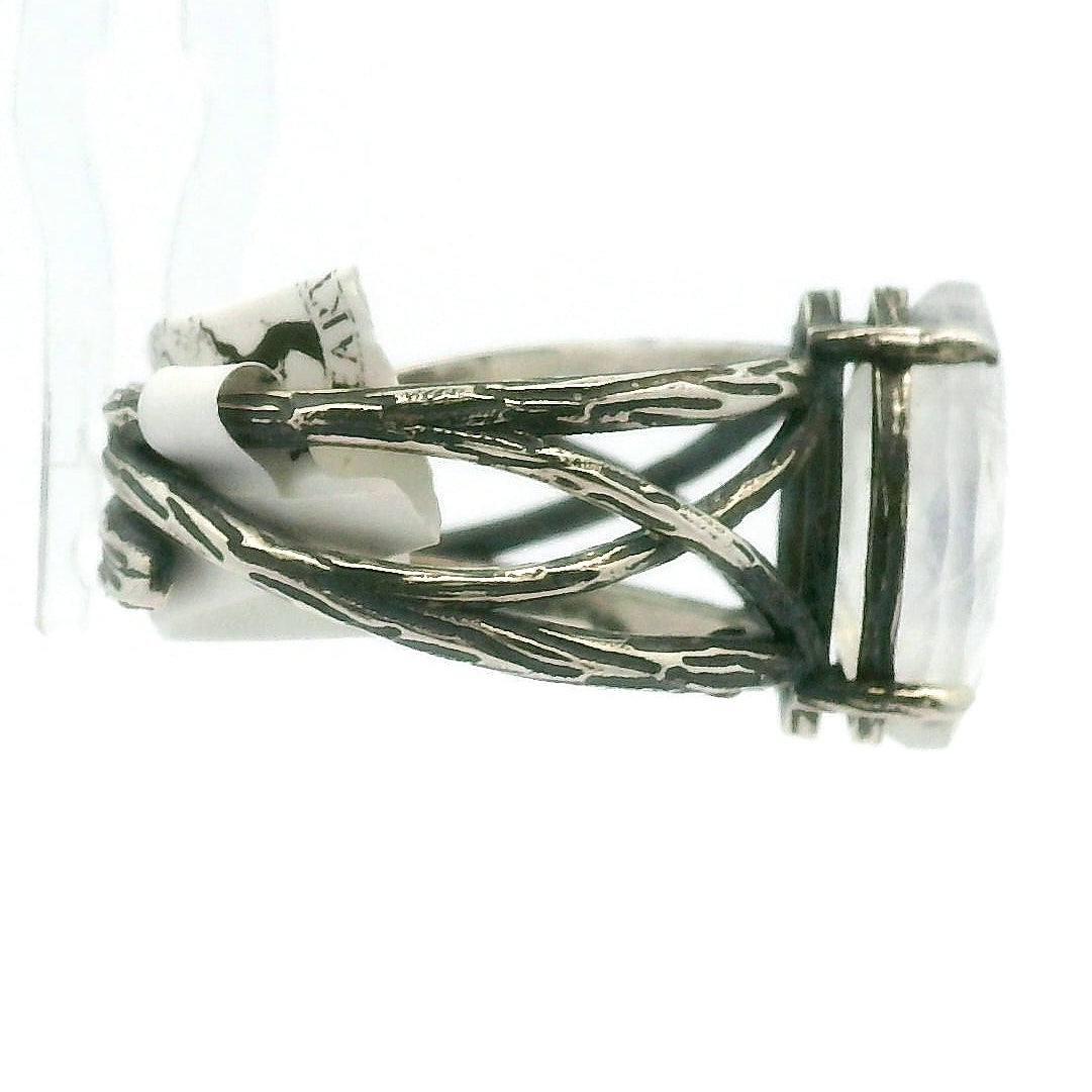 Rainbow Moonstone Marquise Bad Witch Cuff Ring .925 Silver for Protection, Manifestation and Divine Feminine Energy