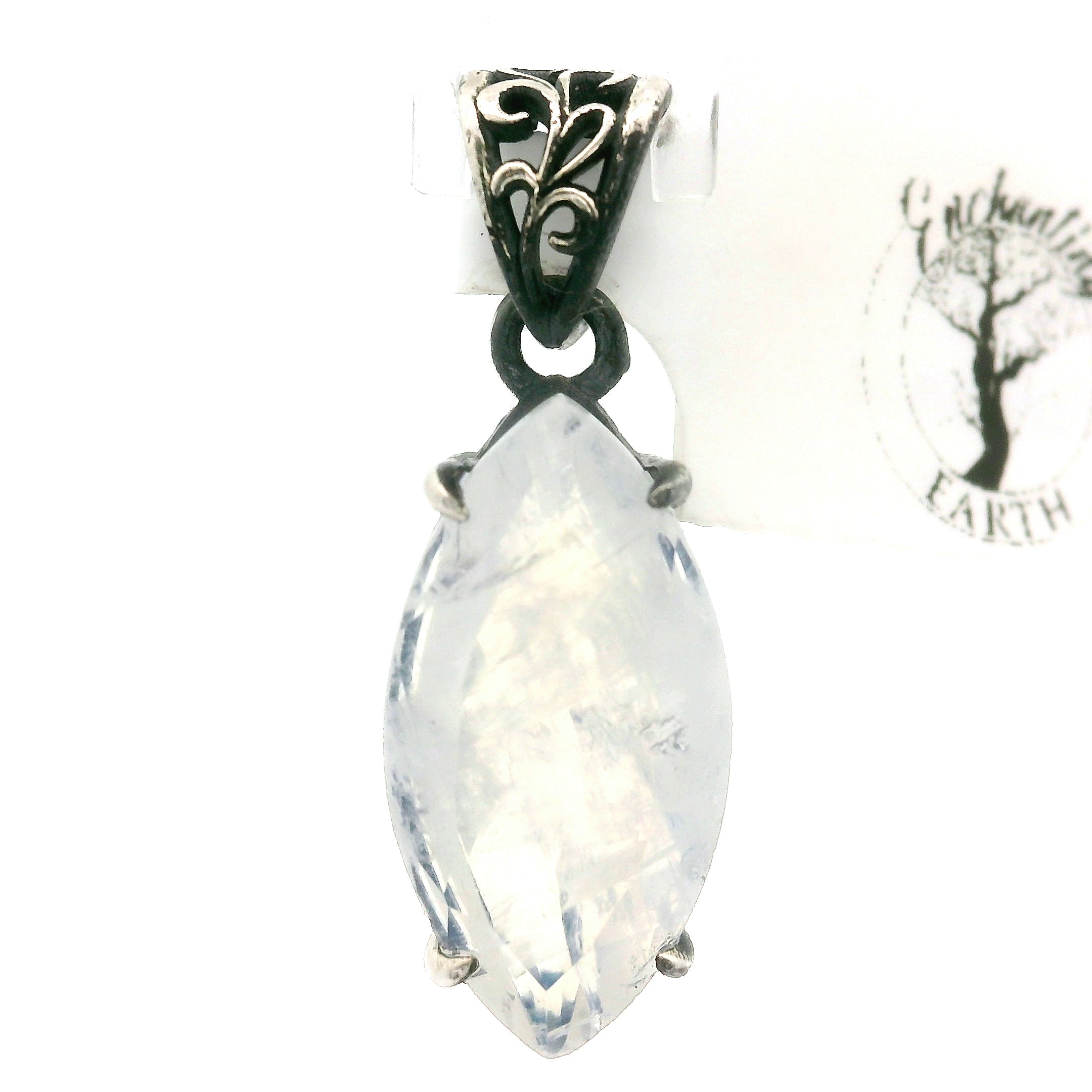 Rainbow Moonstone Marquise Bad Witch Pendant .925 Silver for Protection, Manifestation and Divine Feminine Energy