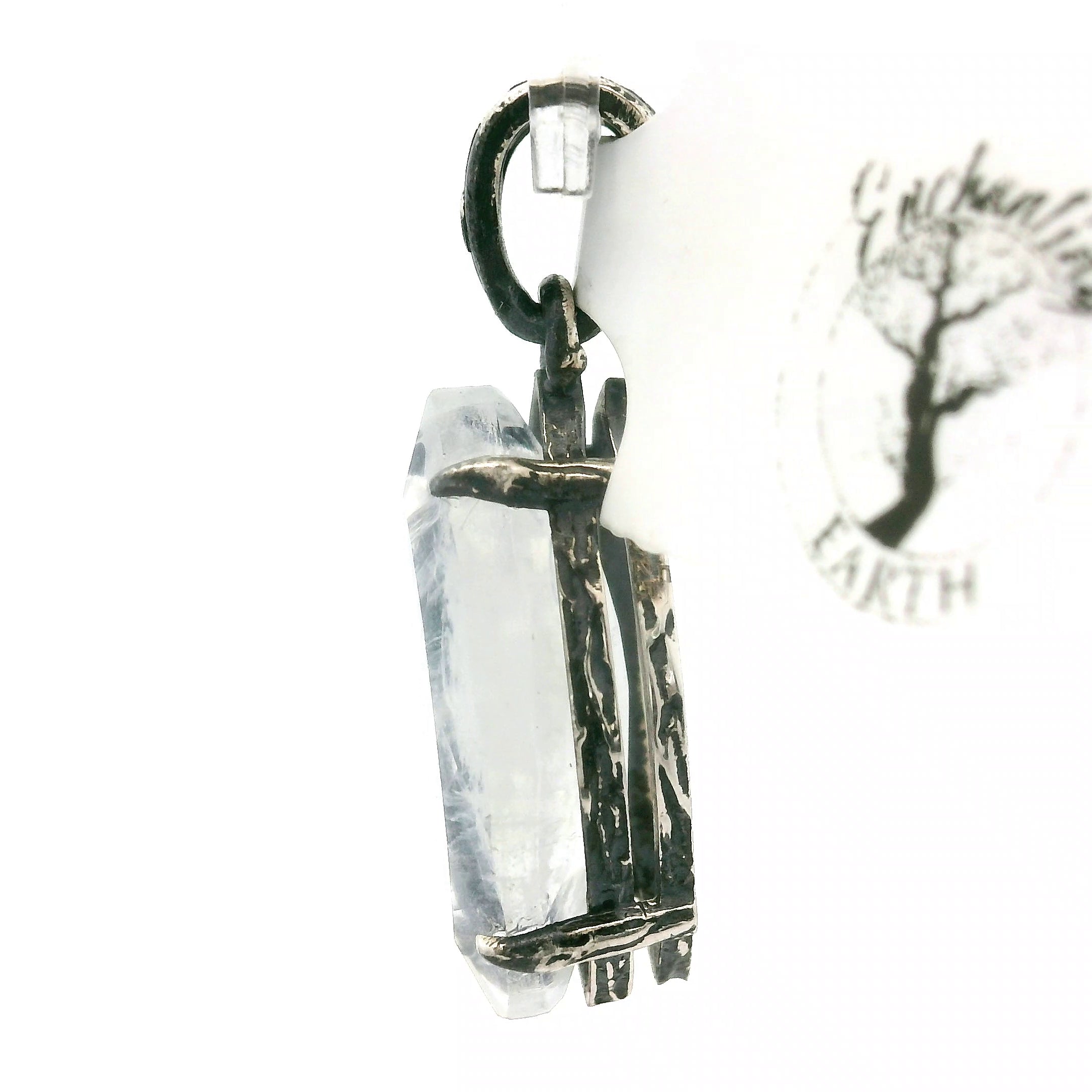 Rainbow Moonstone Marquise Bad Witch Pendant .925 Silver for Protection, Manifestation and Divine Feminine Energy
