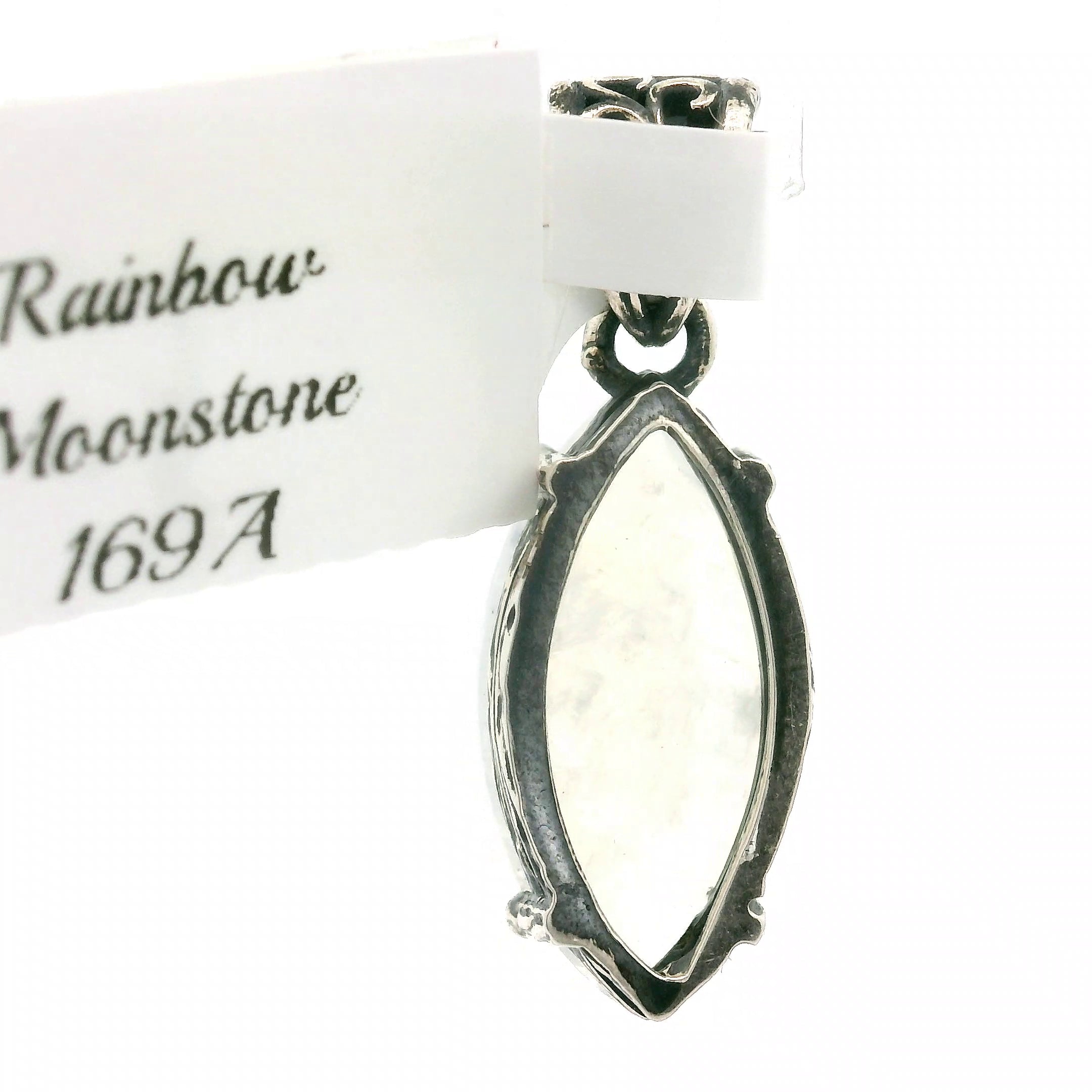 Rainbow Moonstone Marquise Bad Witch Pendant .925 Silver for Protection, Manifestation and Divine Feminine Energy