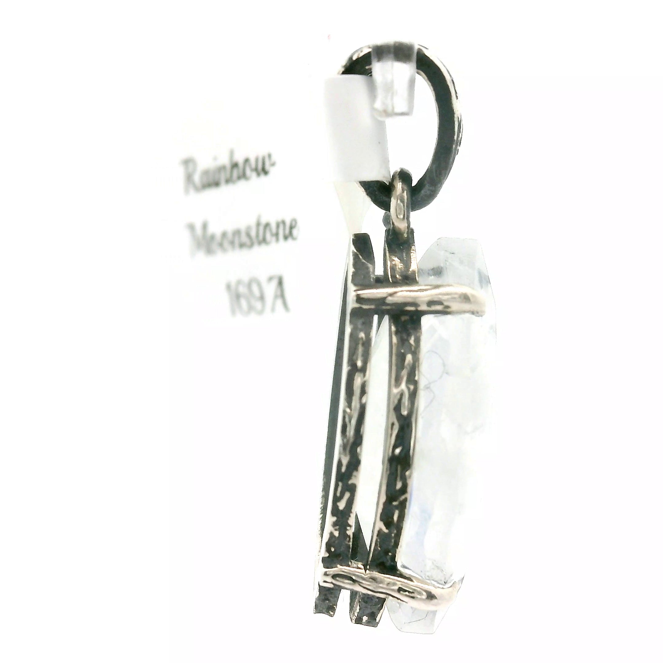 Rainbow Moonstone Marquise Bad Witch Pendant .925 Silver for Protection, Manifestation and Divine Feminine Energy