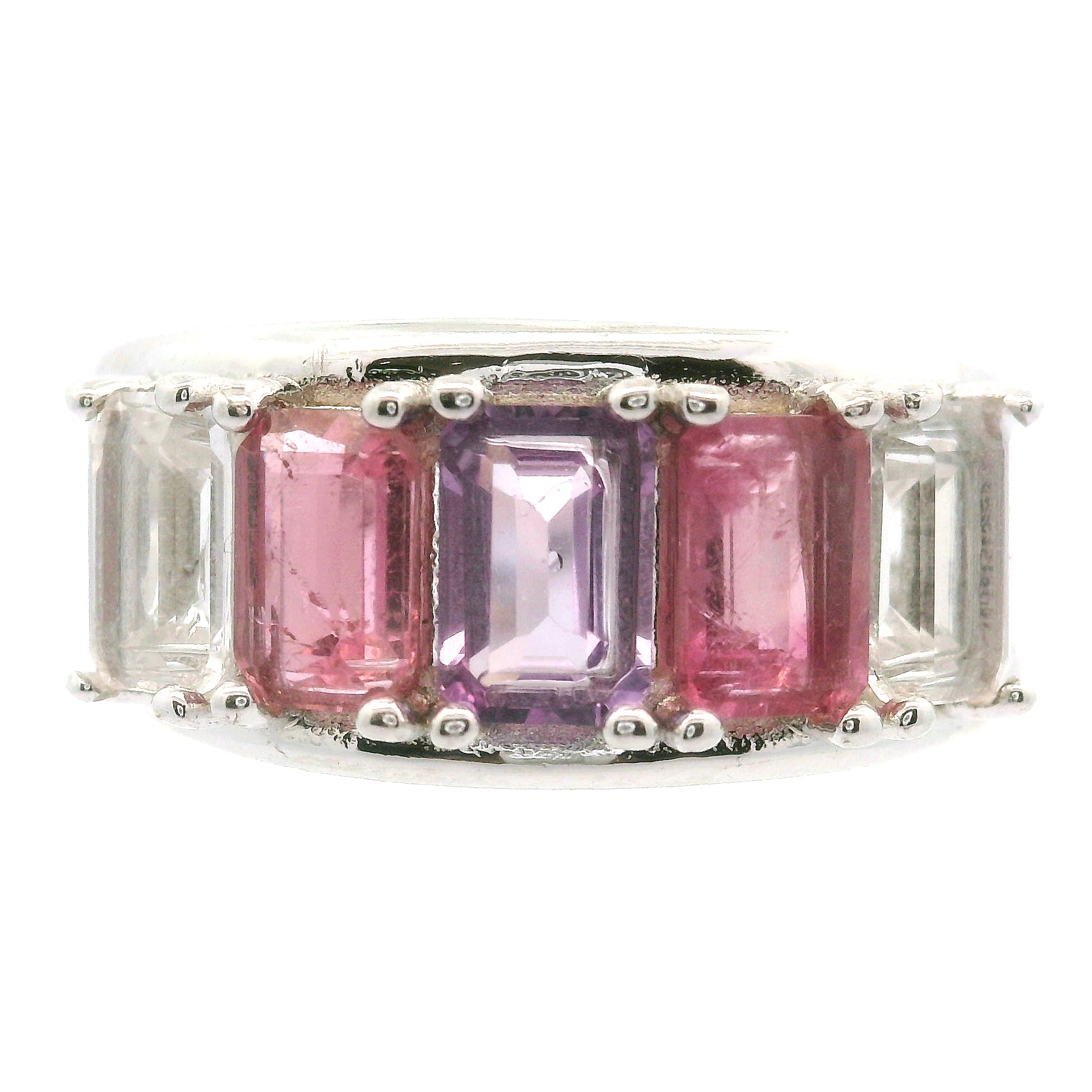 Multi Stone Emerald Cut Stacker Cuff Ring .925 Silver for Healing, Intention Setting and Manifesting your Desires