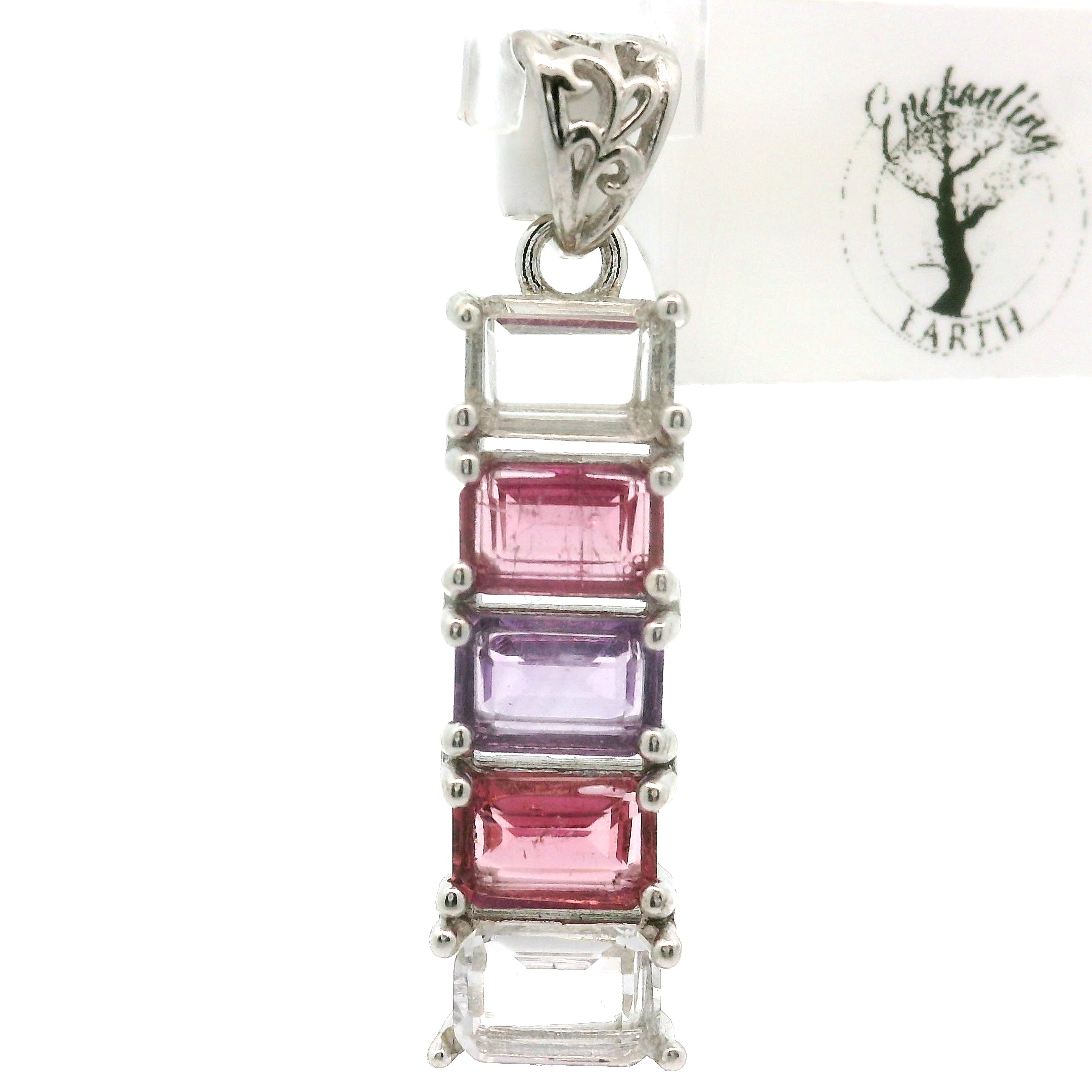Multi Stone Emerald Cut Stacker Pendant .925 Silver for Healing, Intention Setting and Manifesting your Desires