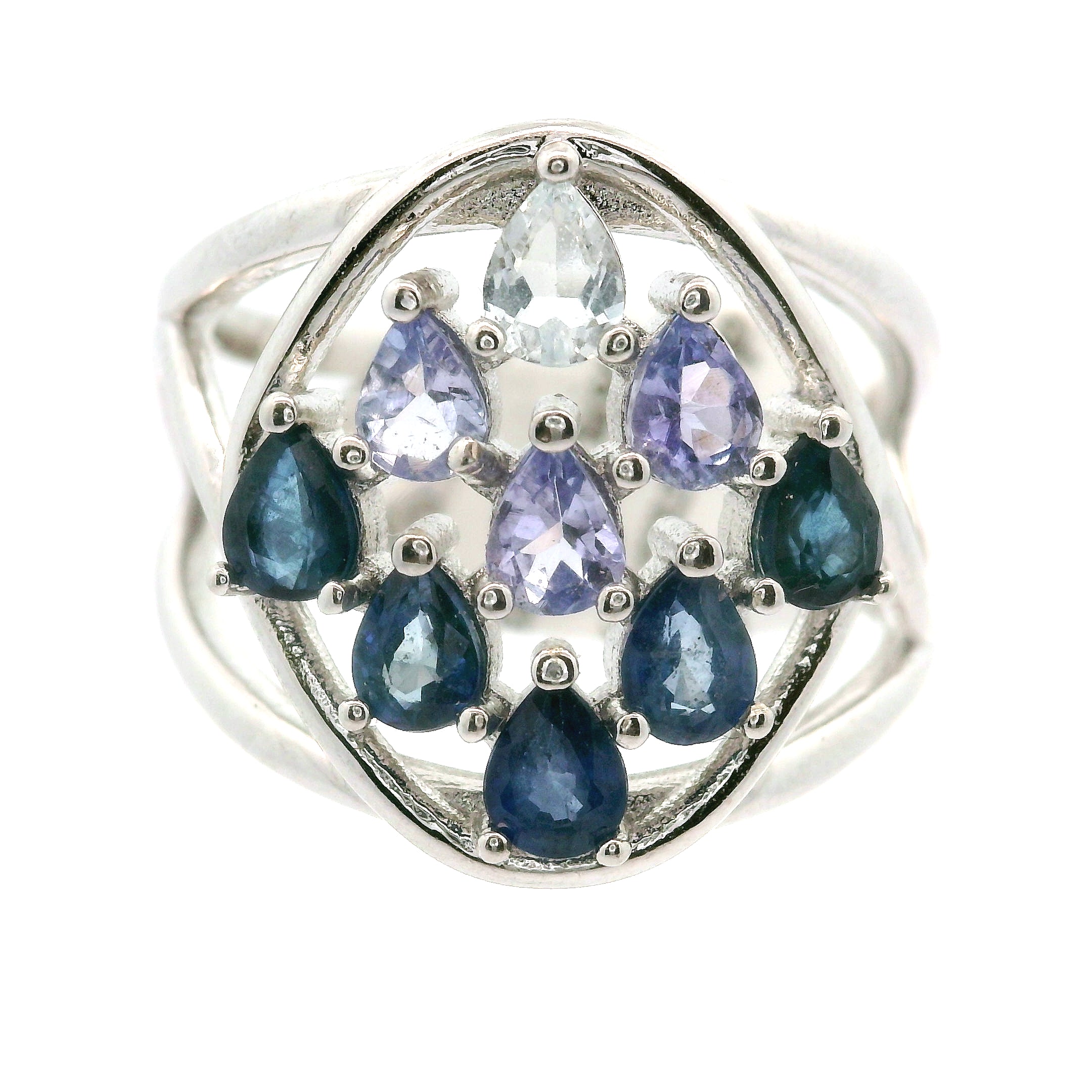 9 Stone Crystal Chandelier Cuff Ring .925 Silver for Healing, Intention Setting and Manifesting your Desires