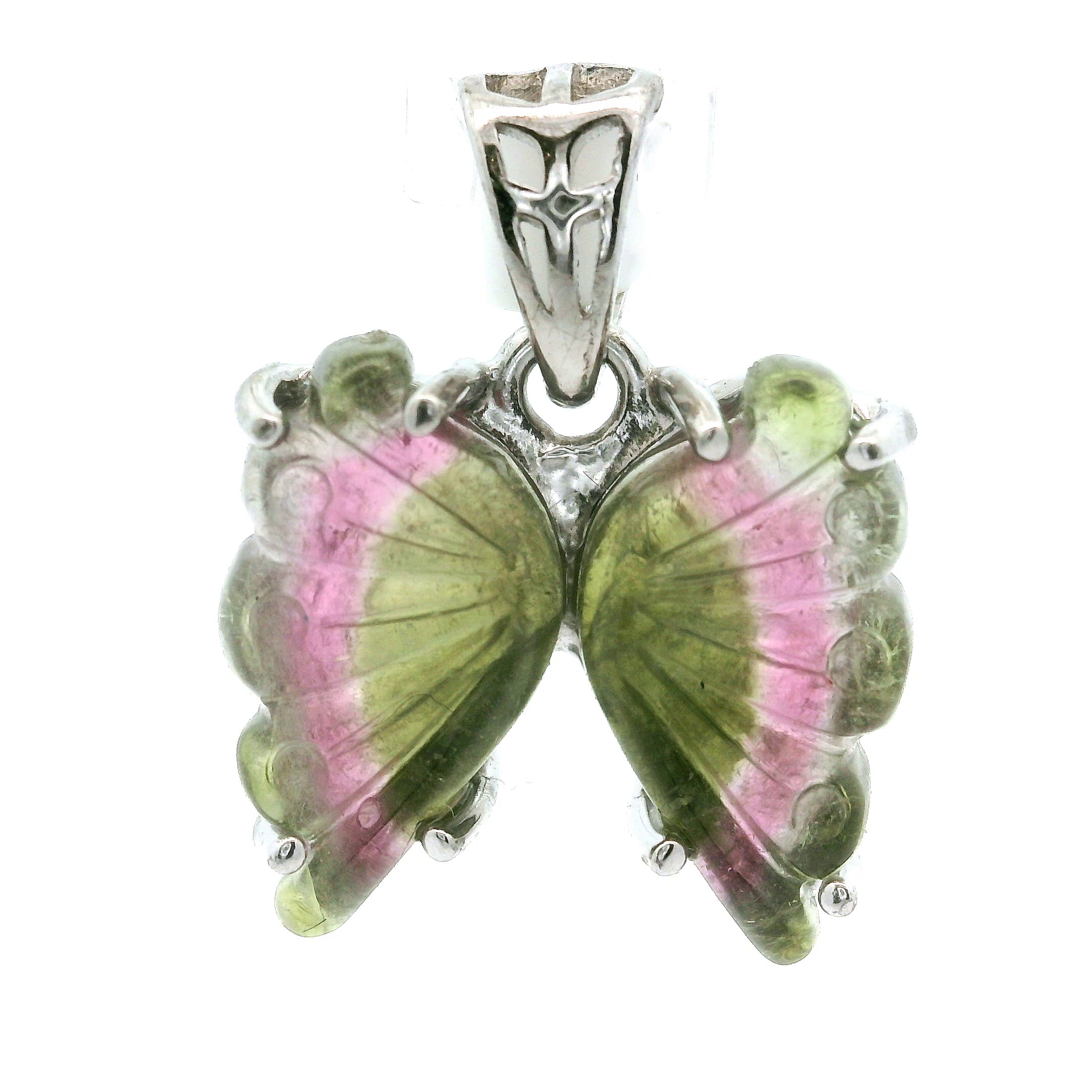 Watermelon Tourmaline Butterfly Pendant .925 Silver for Compassion, Relationships and Self-Love