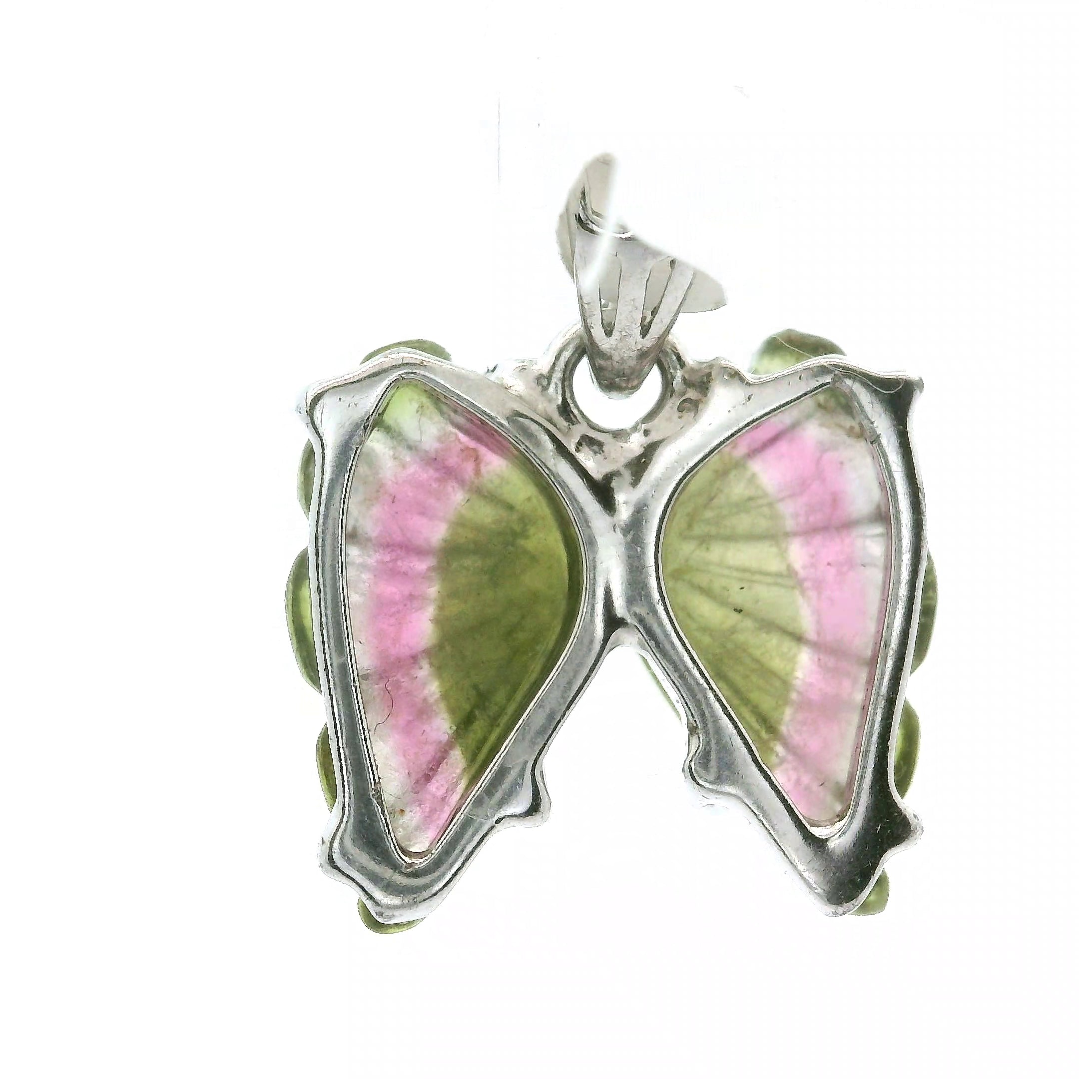 Watermelon Tourmaline Butterfly Pendant .925 Silver for Compassion, Relationships and Self-Love