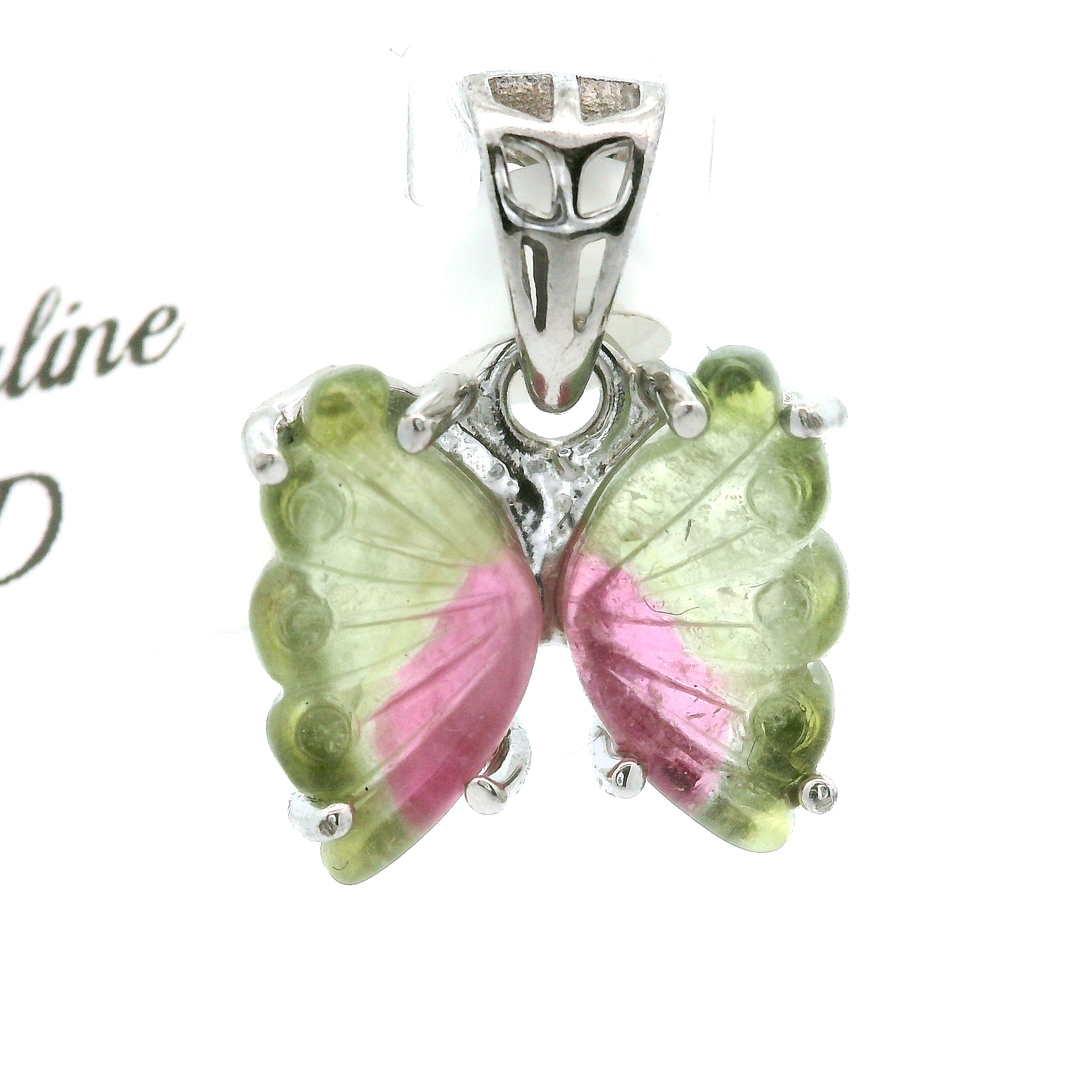 Watermelon Tourmaline Butterfly Pendant .925 Silver for Compassion, Relationships and Self-Love