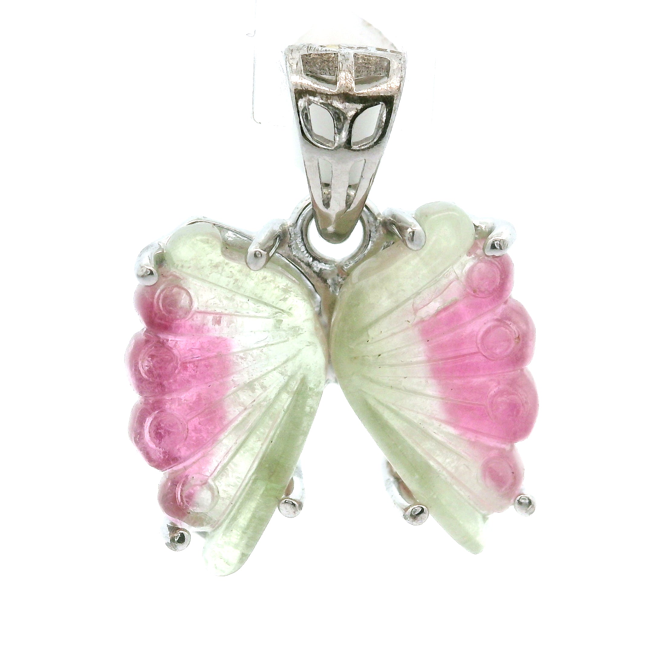 Watermelon Tourmaline Butterfly Pendant .925 Silver for Compassion, Relationships and Self-Love