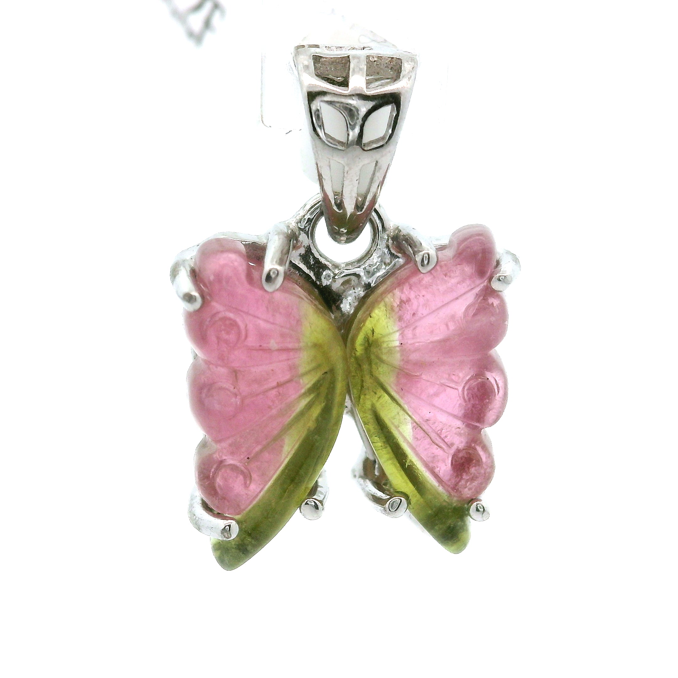 Watermelon Tourmaline Butterfly Pendant .925 Silver for Compassion, Relationships and Self-Love