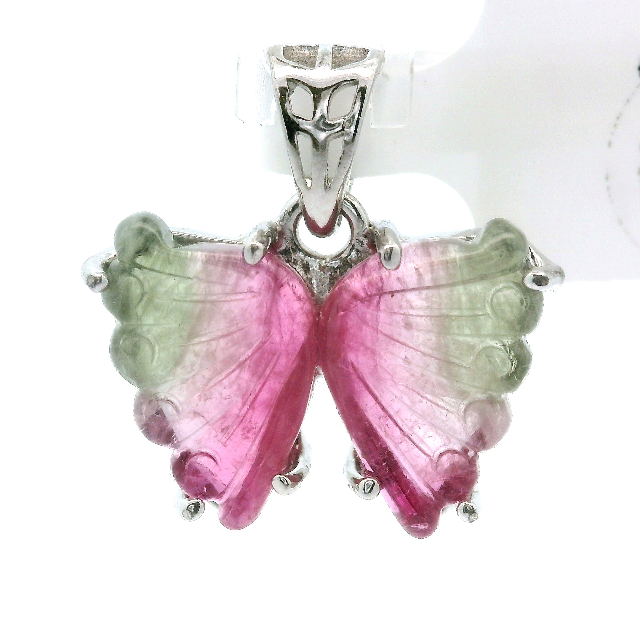 Watermelon Tourmaline Butterfly Pendant .925 Silver for Compassion, Relationships and Self-Love