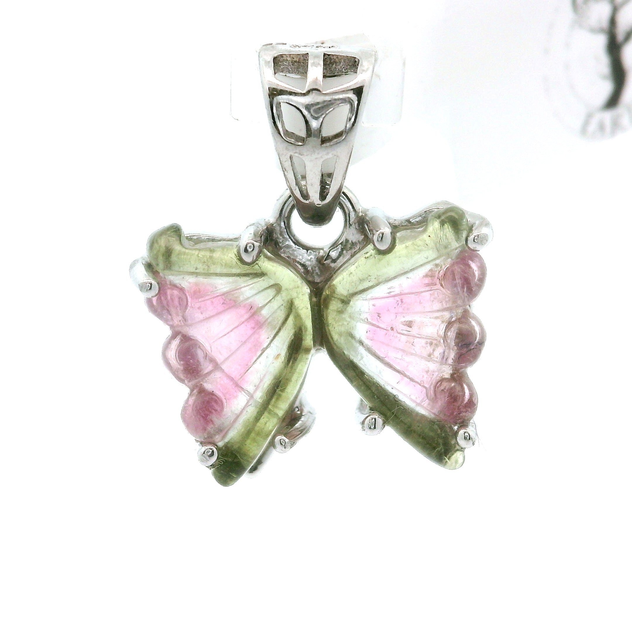 Watermelon Tourmaline Butterfly Pendant .925 Silver for Compassion, Relationships and Self-Love