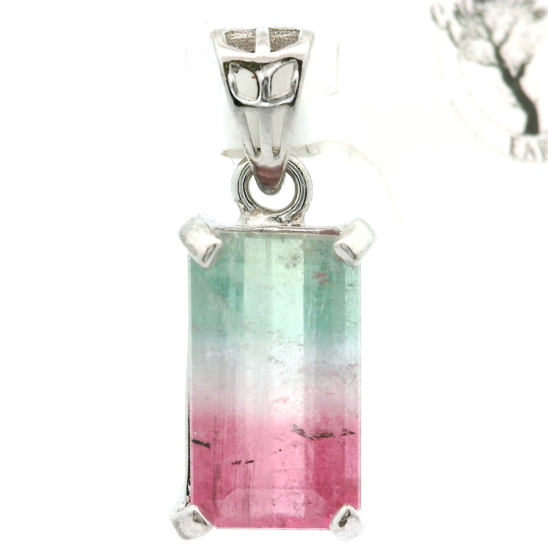 Cotton Candy Tourmaline Pendant .925 Silver for Spiritual Cleansing and Rejuvenation