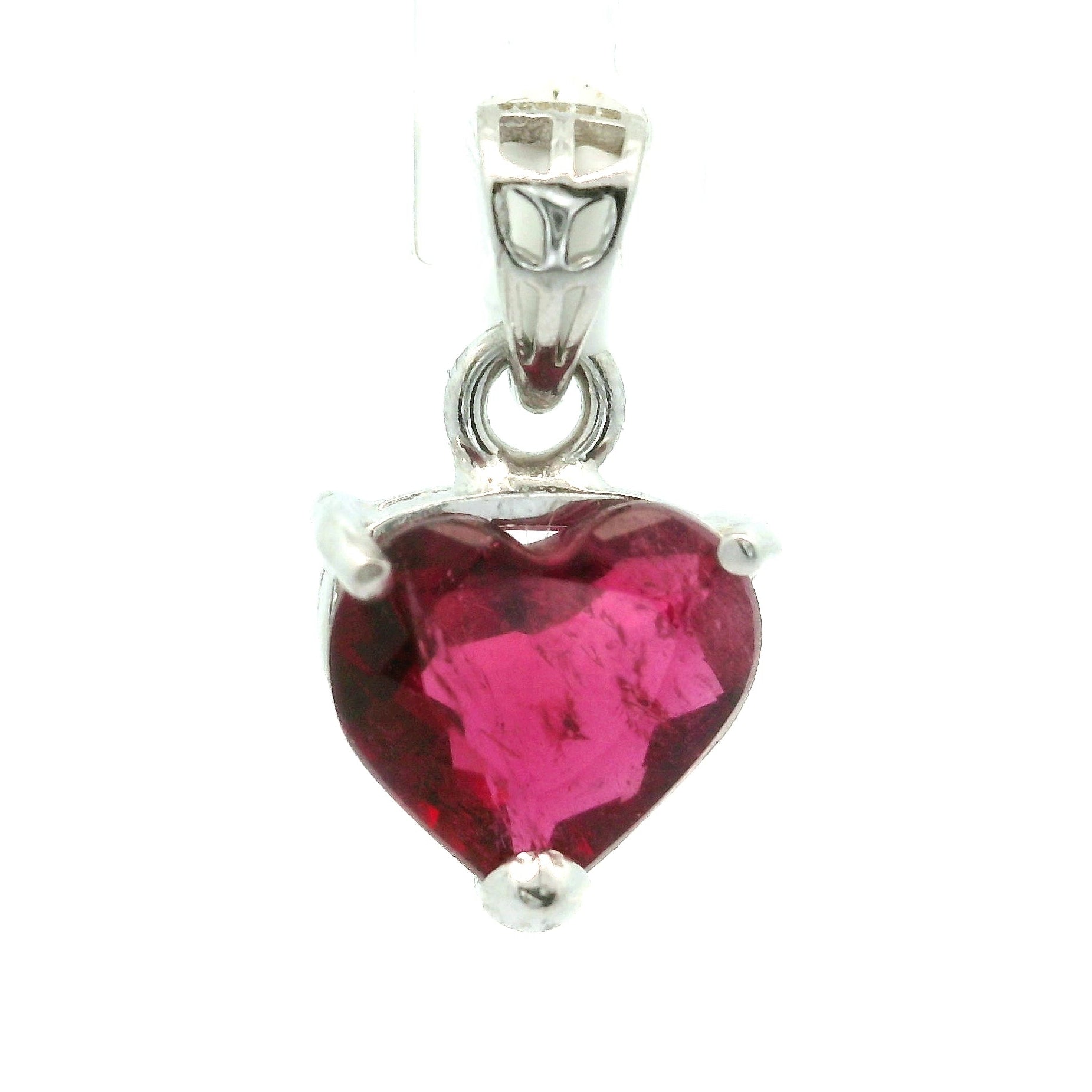 Dark Pink Tourmaline Heart Pendant .925 Silver for Joy, Kindness and Love