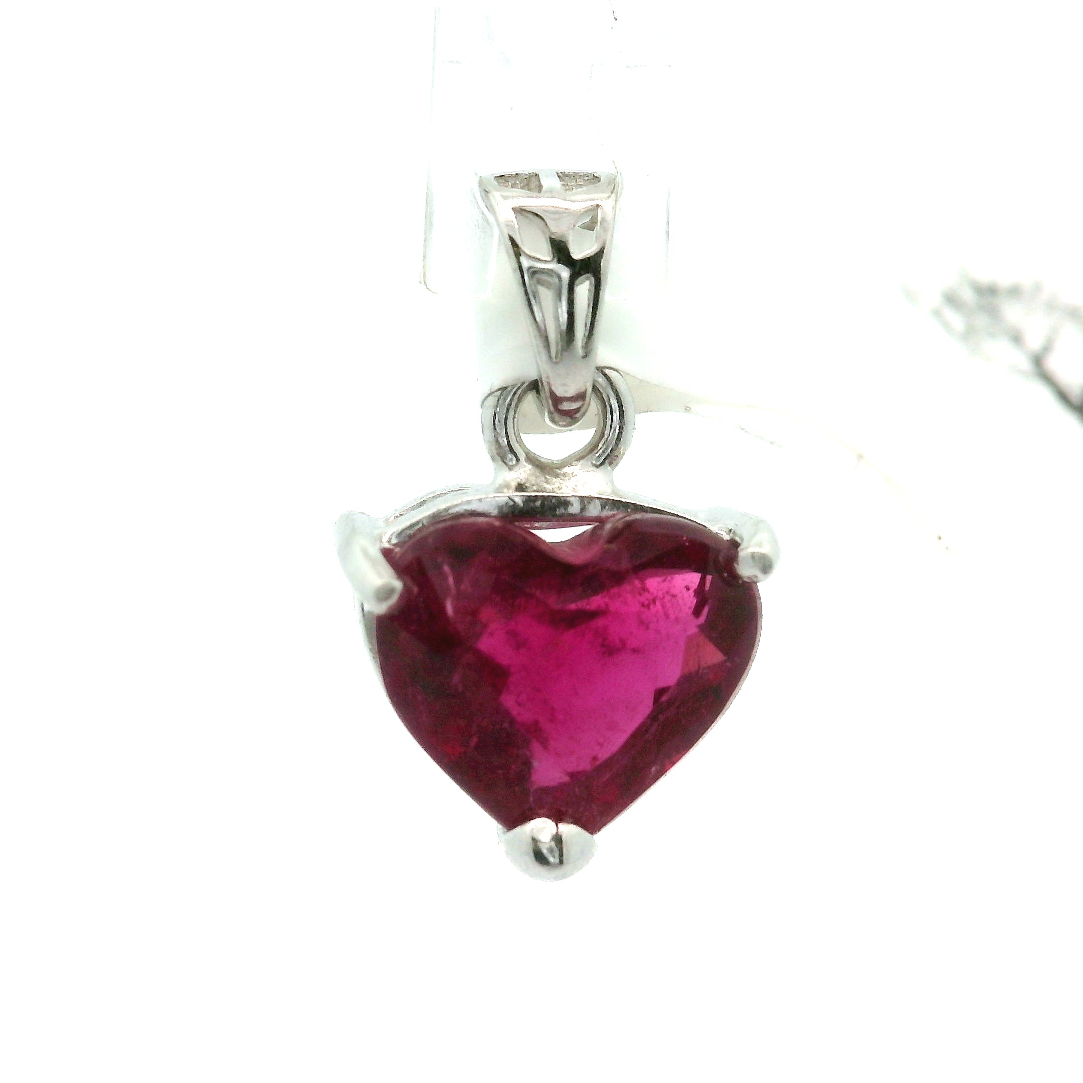Dark Pink Tourmaline Heart Pendant .925 Silver for Joy, Kindness and Love