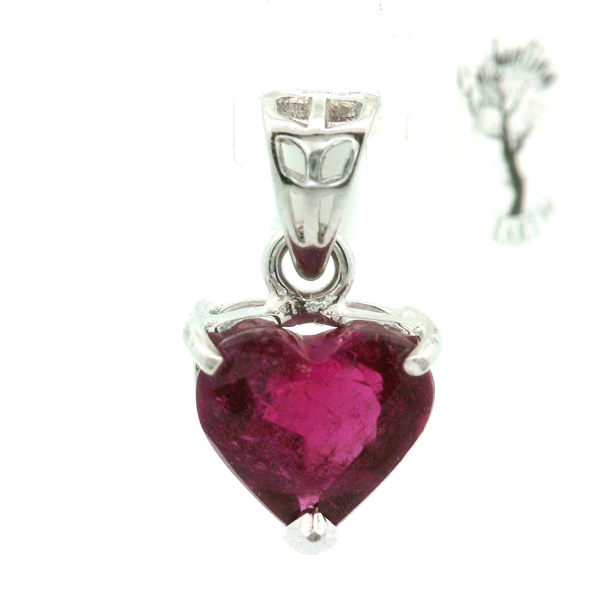 Dark Pink Tourmaline Heart Pendant .925 Silver for Joy, Kindness and Love