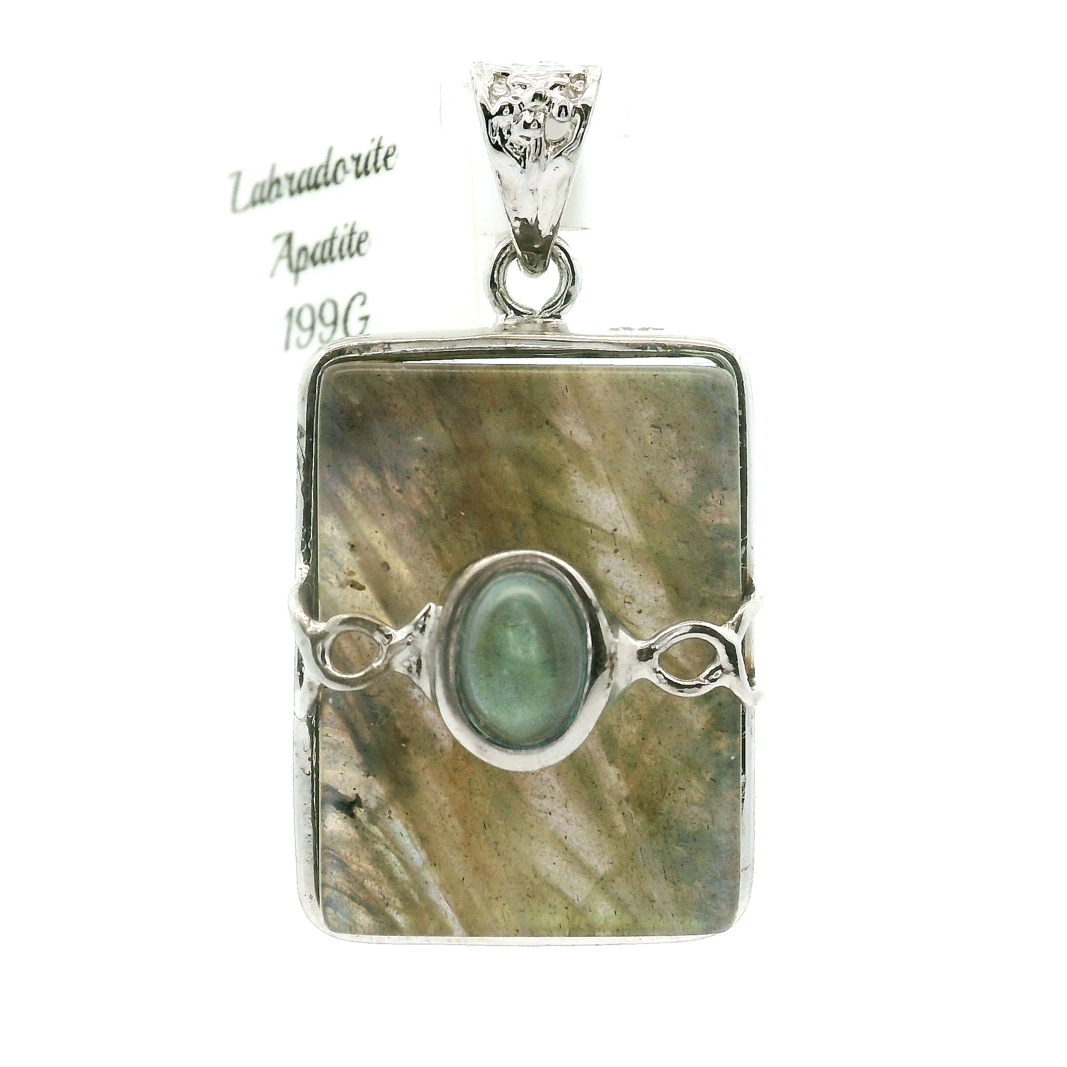 Labradorite with Apatite Pendant .925 Silver for Insight, Magic, Protection and Transformation