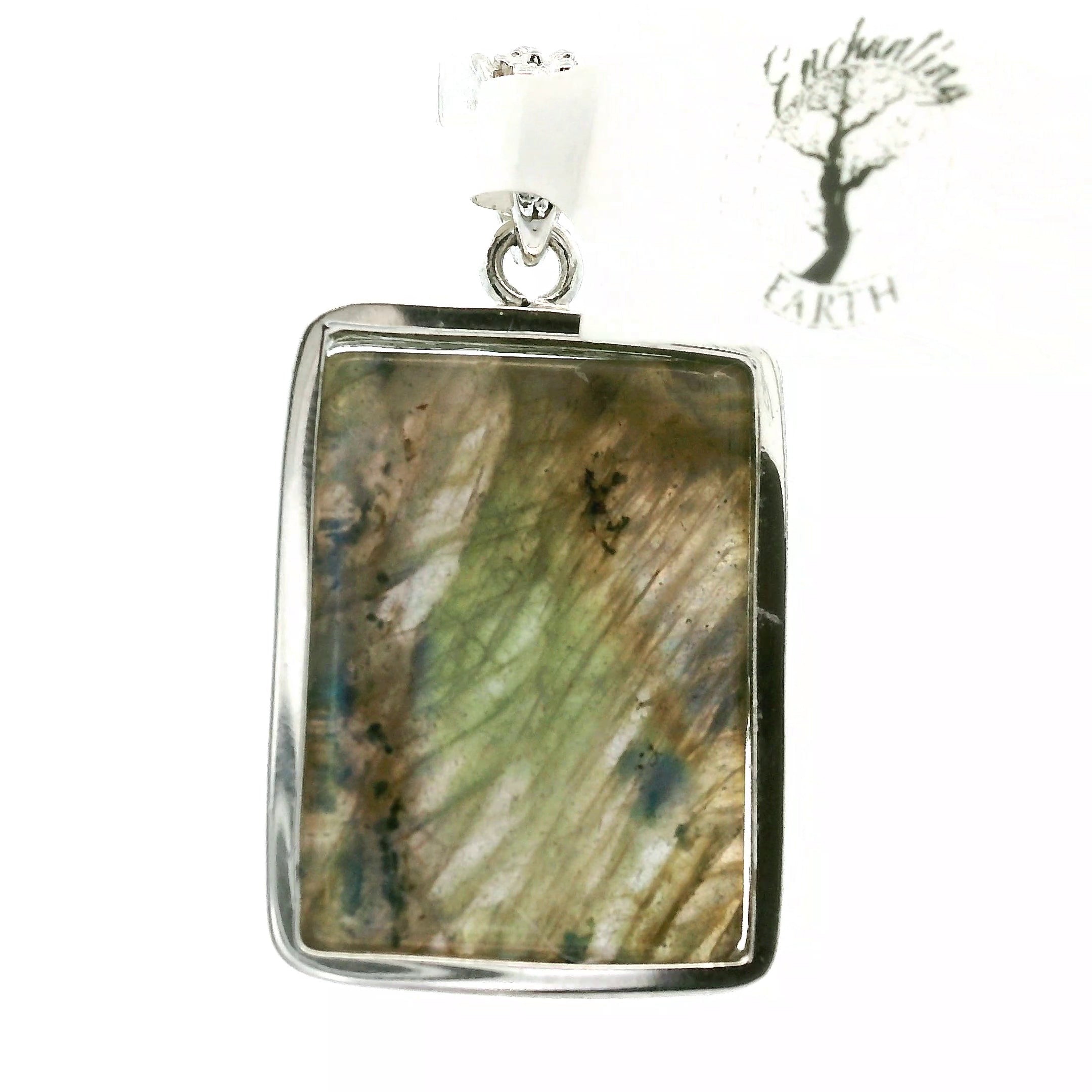Labradorite with Apatite Pendant .925 Silver for Insight, Magic, Protection and Transformation