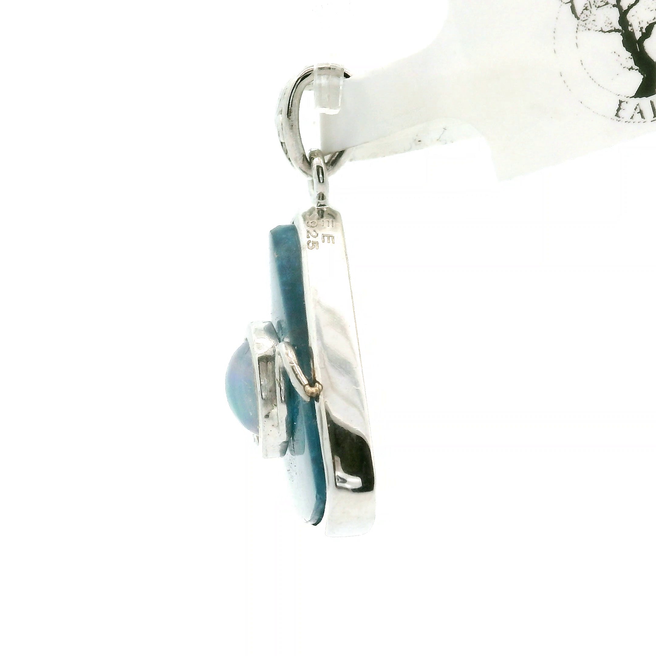 Blue Apatite with Opal Pendant .925 Silver for Communication with Higher Realms