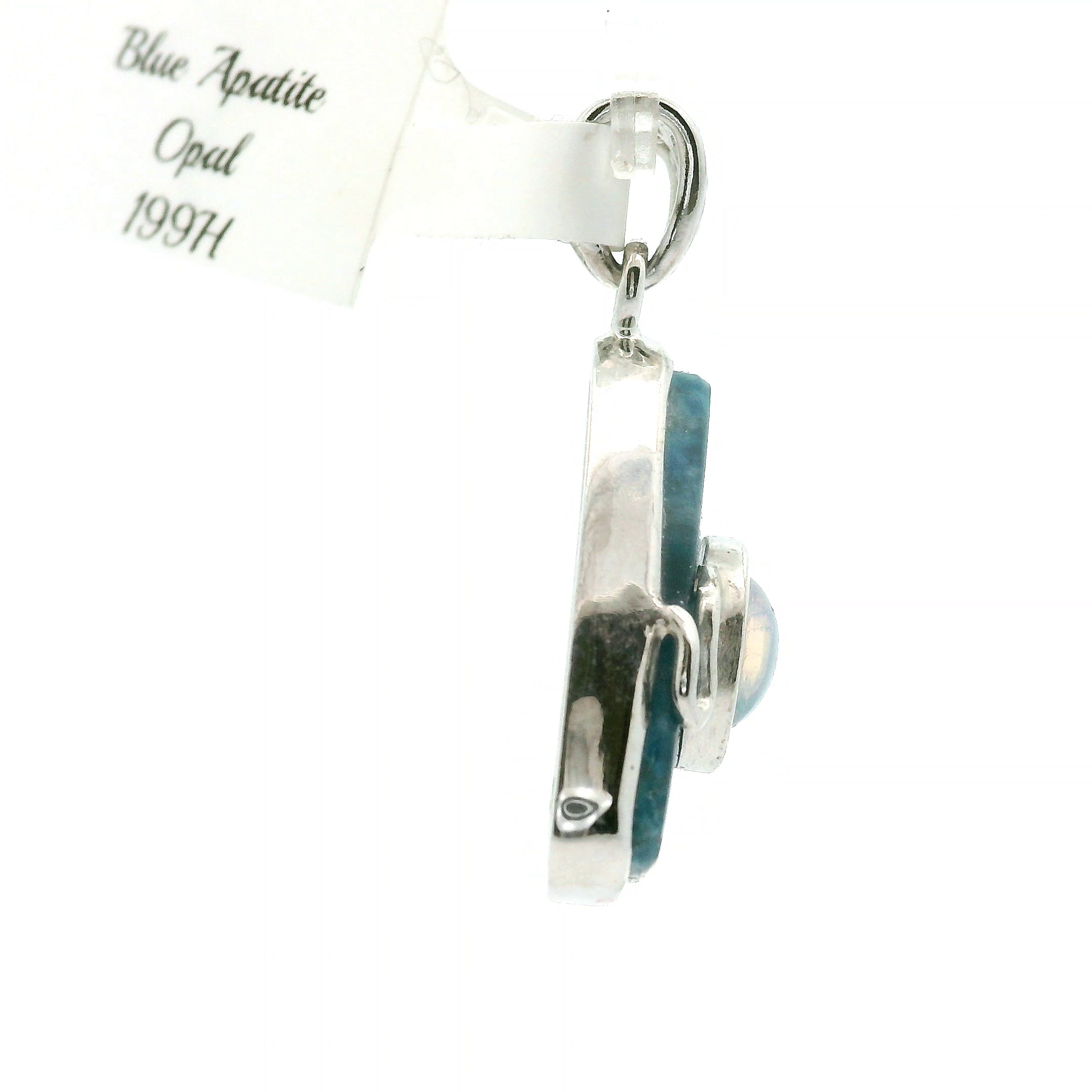 Blue Apatite with Opal Pendant .925 Silver for Communication with Higher Realms