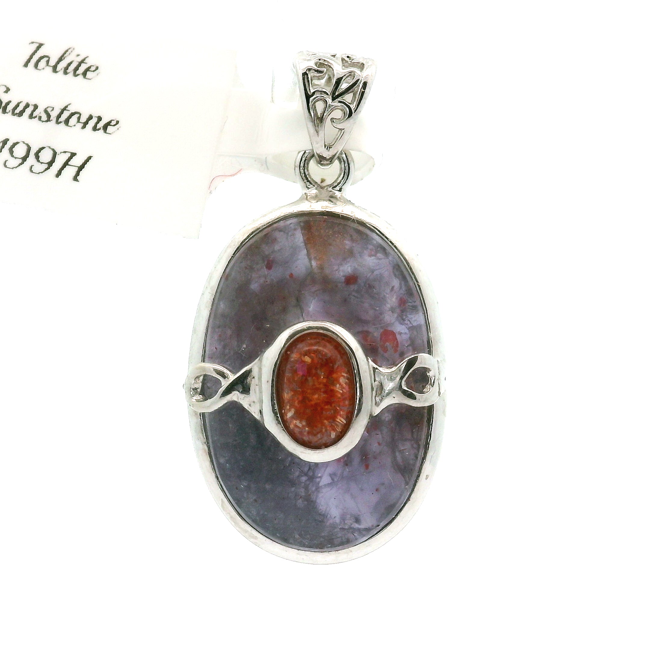 Iolite with Sunstone Pendant .925 Silver for Confidence and Clear Vision