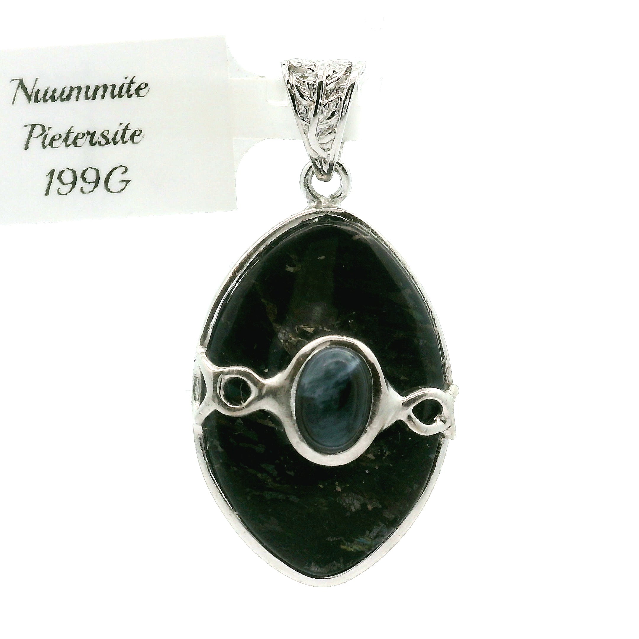 Nuummite with Pietersite Pendant .925 Silver for Awareness, Communication and Meditation