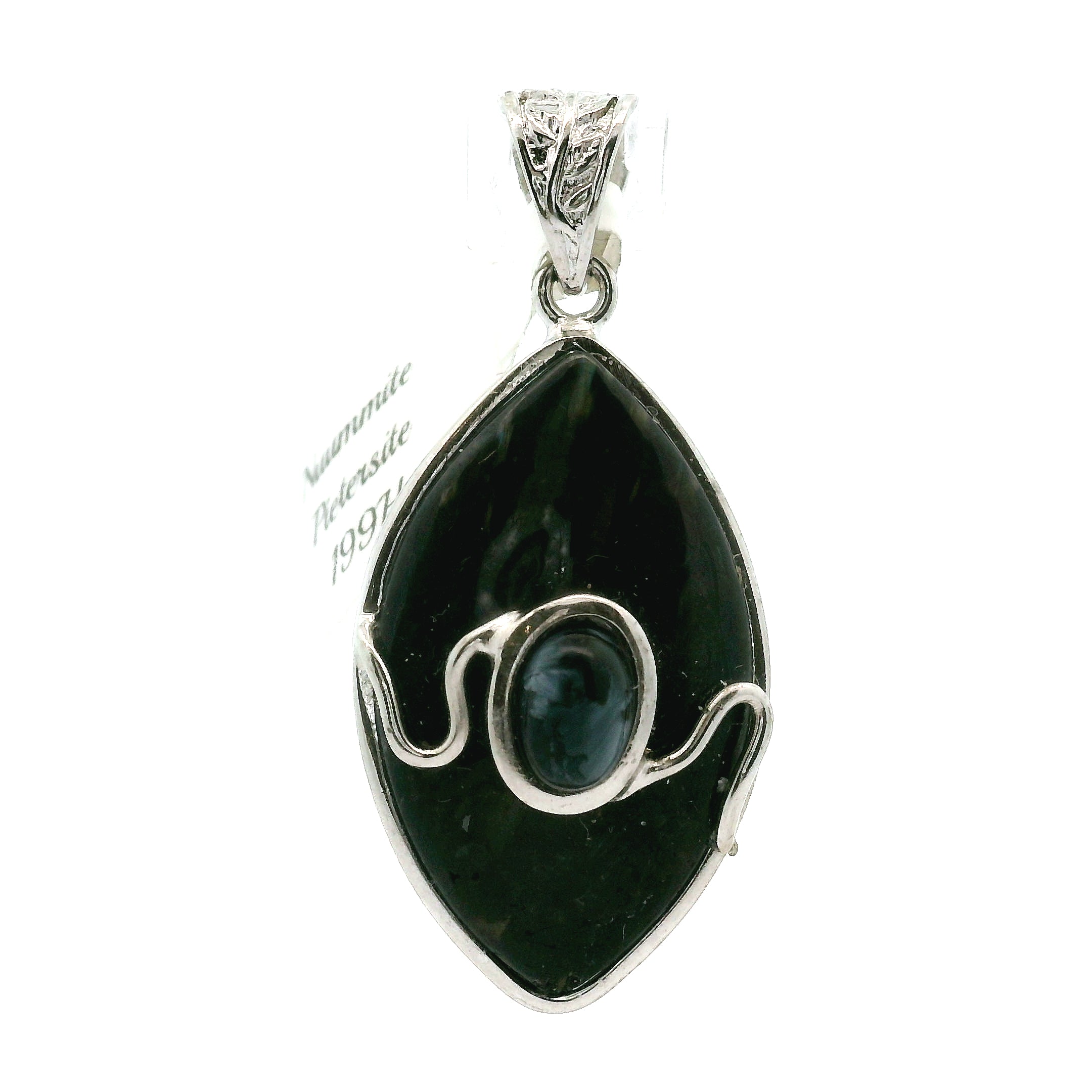 Nuummite with Pietersite Pendant .925 Silver for Awareness, Communication and Meditation